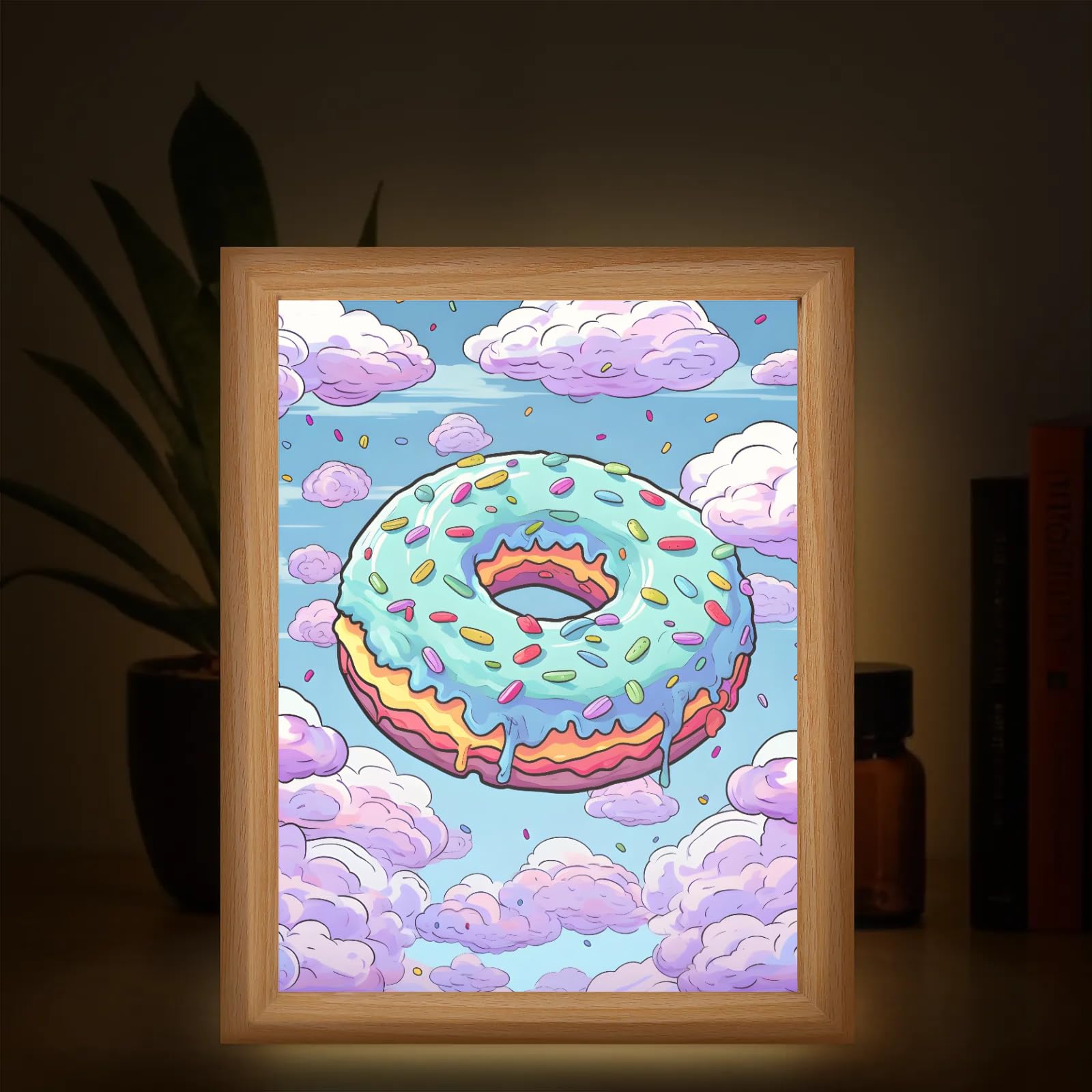 Light Up Painting, Fantastic Donut Wall Art Picture Light Graffiti Donut Light Up Desktop Art Decor, 10 Brightness, USB Powered, 3 Lighting Modes, Anxiety Relief Gift for Bedroom Home - Without Frame