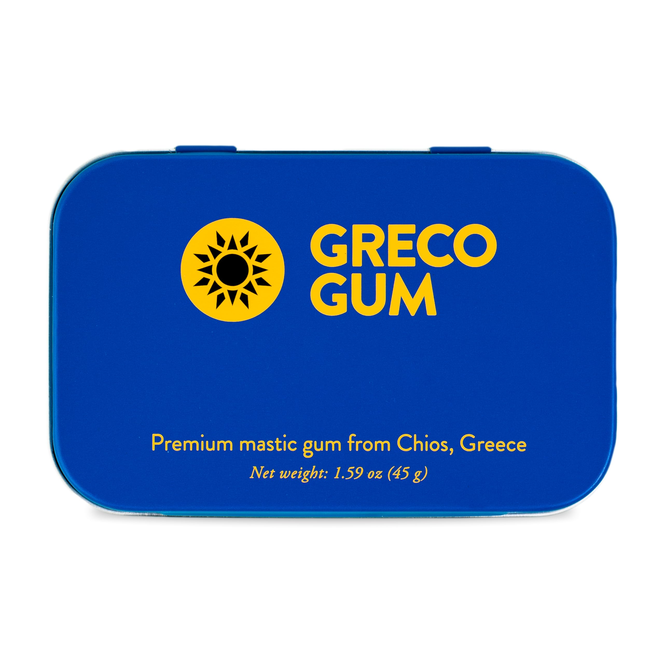 Greco Gum - Mastic Gum Droplets – Small Pieces Hard Chewing Gum for Jawline Training, Digestive Support, Bloating Relief – Piney Flavor, Chios Mastiha – Plastic-Free, Sugar-Free – 1 Tin (1.59 oz)