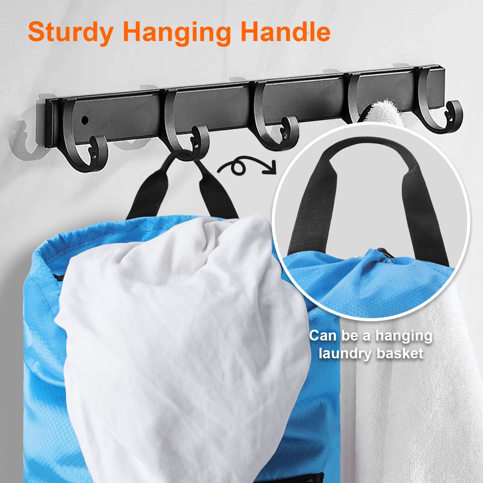 Bolsa de lavandería duradera con correas para los hombros y bolsillos de malla, bolsa portátil para ropa sucia para dormitorio universitario (azul)