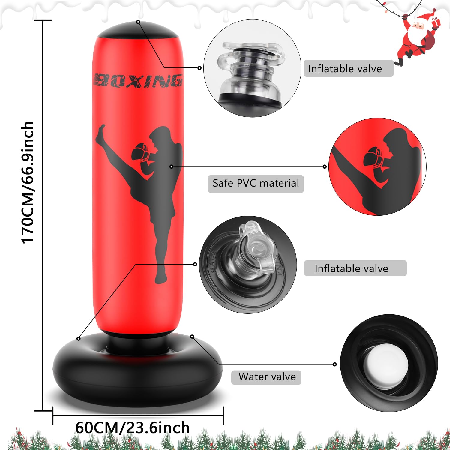 X XBEN Sacco da Boxe per Bambini, 170CM Pungiball Bambini, Stabile, Gonfiabile, Regalo per Ragazzi e Ragazze dai 3-14 Anni, per Praticare Karate, Taekwondo, MMA