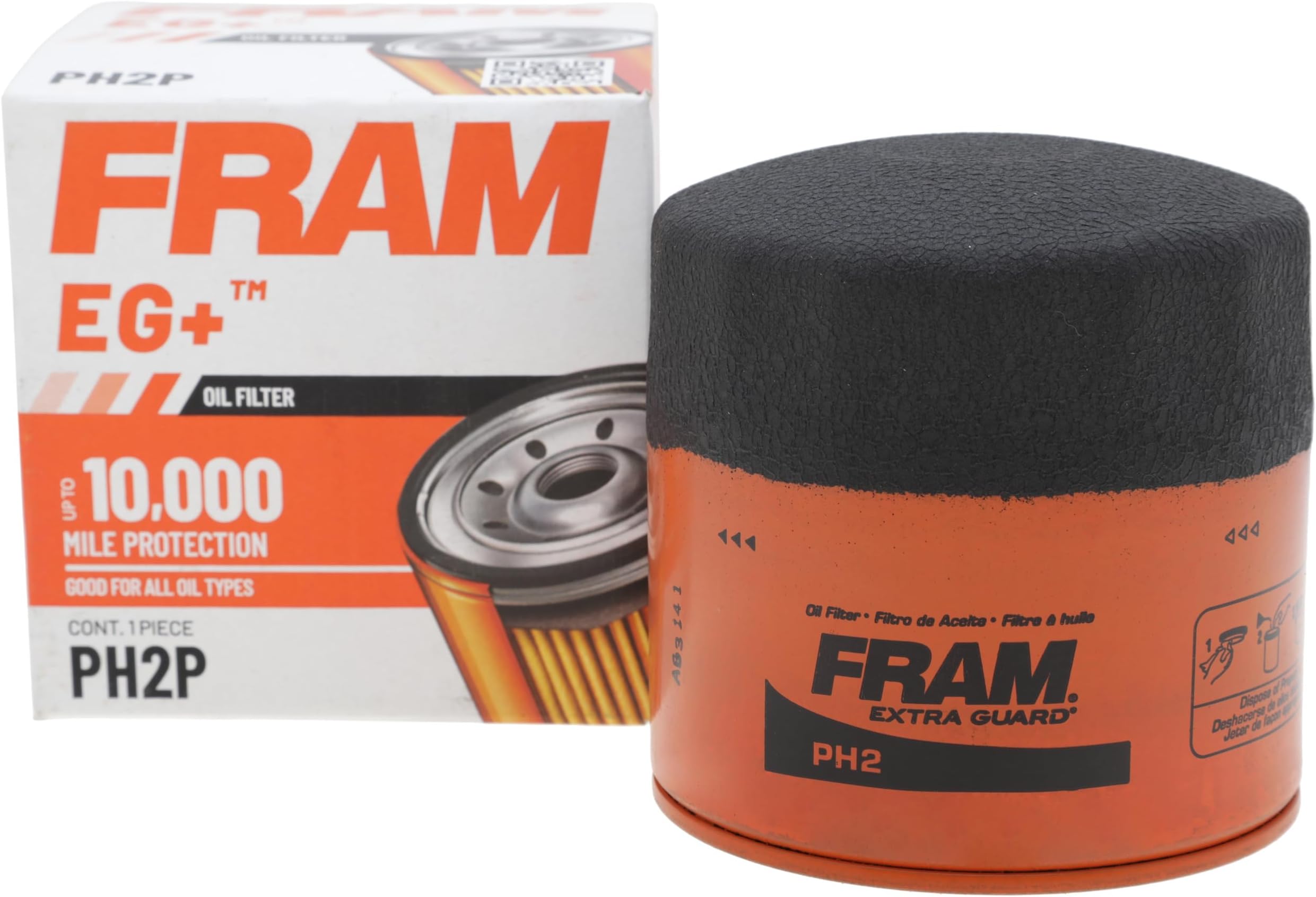 FRAM EG+ PH2P 10K Mile Change Automotive Replacement Interval Spin-On Engine Oil Filter for Select Vehicle Model Years, Vehicle Engine Protection Oil Filter for Everyday Drivers