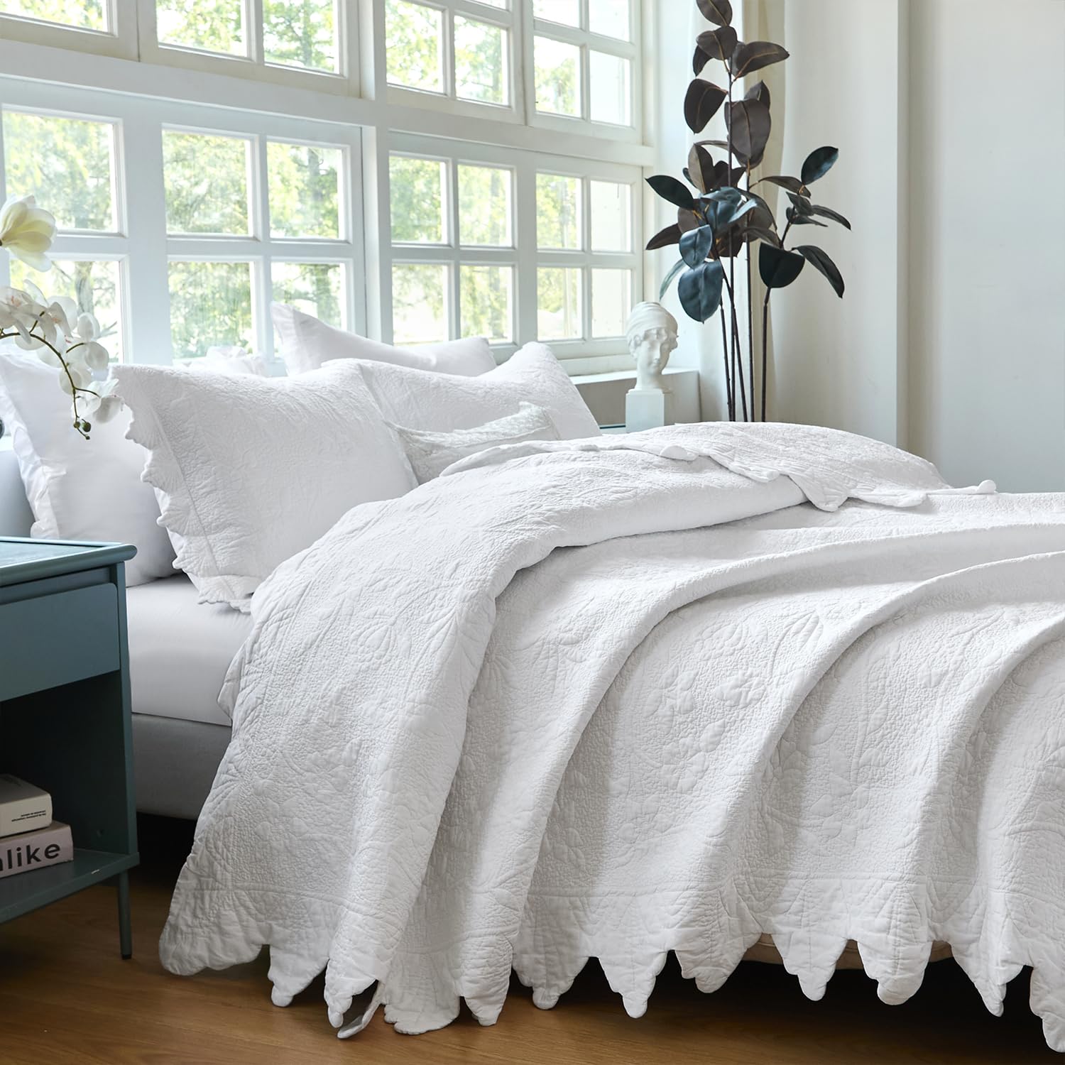 Brandream A Queen Size White Bed Quilt Set Luxury Bedspread