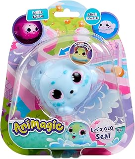 Animagic - Let's GLO Seal - Azul - Adorable Pequeña Foca Interactiva con Luz - Material Suave y Elástico - Juguete Sensorial con Luces LED - para Niños a Partir de 4 Años - Idea de Regalo