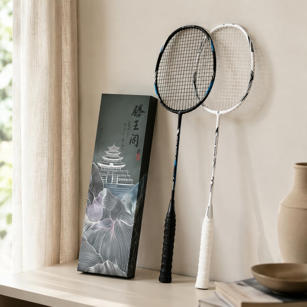 Racchetta badminton in fibra di carbonio, set completo con volano per principianti e