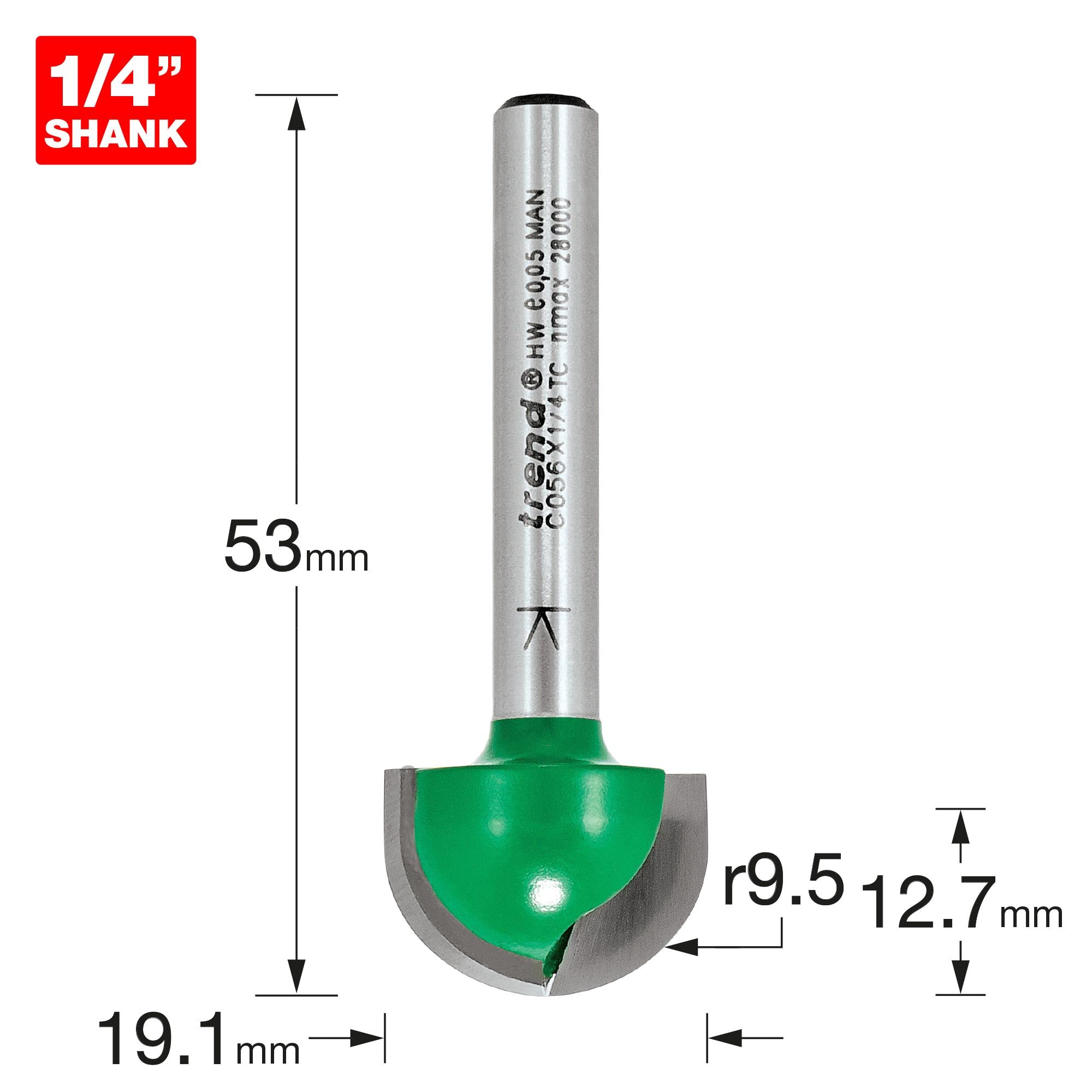 Trend CraftPro Cavetto Router Cutter, 1/4 Inch Shank, 9.5mm Radius and 19.1mm Cut Diameter, Tungsten Carbide Tipped, C056X1/4TC - Image 3