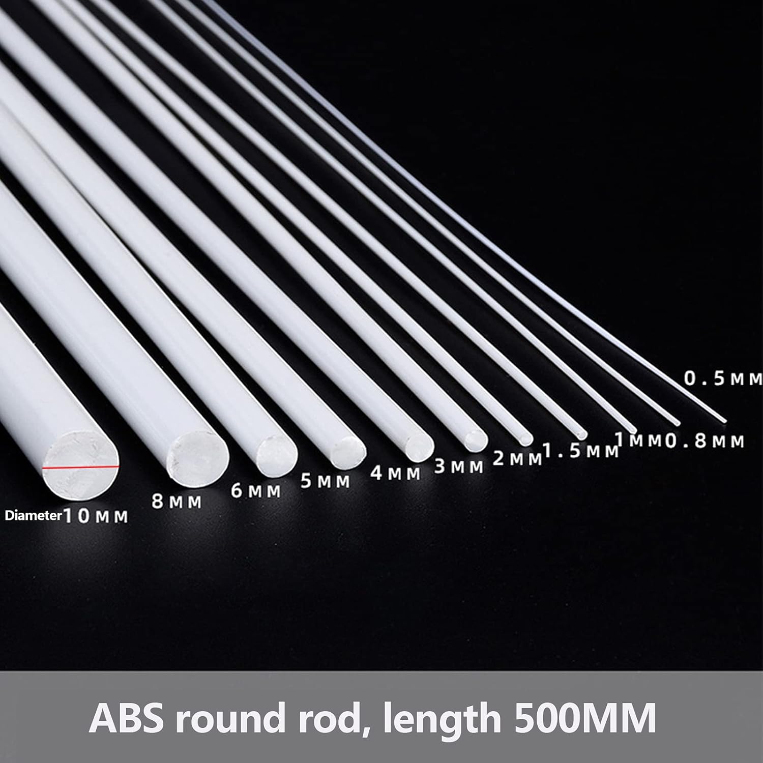ABS Round Bar Diameter 0.5-2mm White Solid Rod Suitable for Architectural Model Making, Length 500mm,Diameter 0.5mm (140pcs)