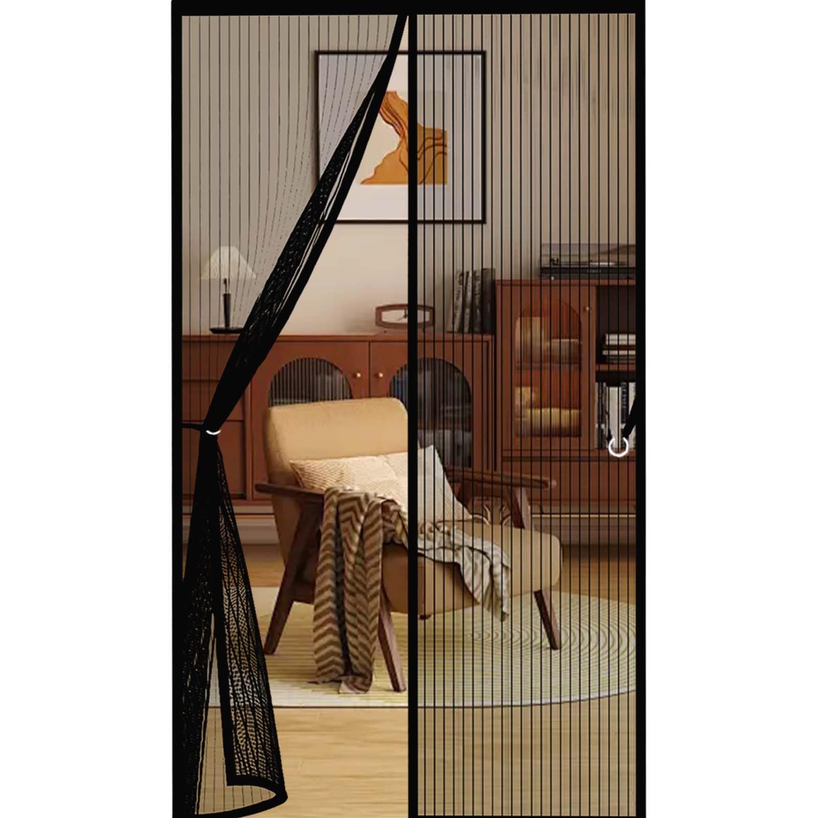 Fly Curtains 169 x 210 cm Durable, Keeps Bugs Out, Kid and Pet Friendly Screen Doors with Magnets Hundreds of Sizes, Lets Fresh Air in, Black