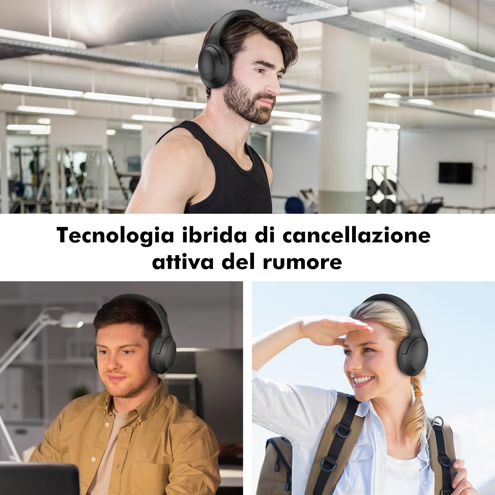 Srhythm NC45 Cuffie con Cancellazione Attiva del Rumore, Cuffie Bluetooth Wireless Sopra l'orecchio con Microfono Bassi Profondi, Pieghevoli e Resistenti, Comodi Cuscinetti Proteici, 40 Ore