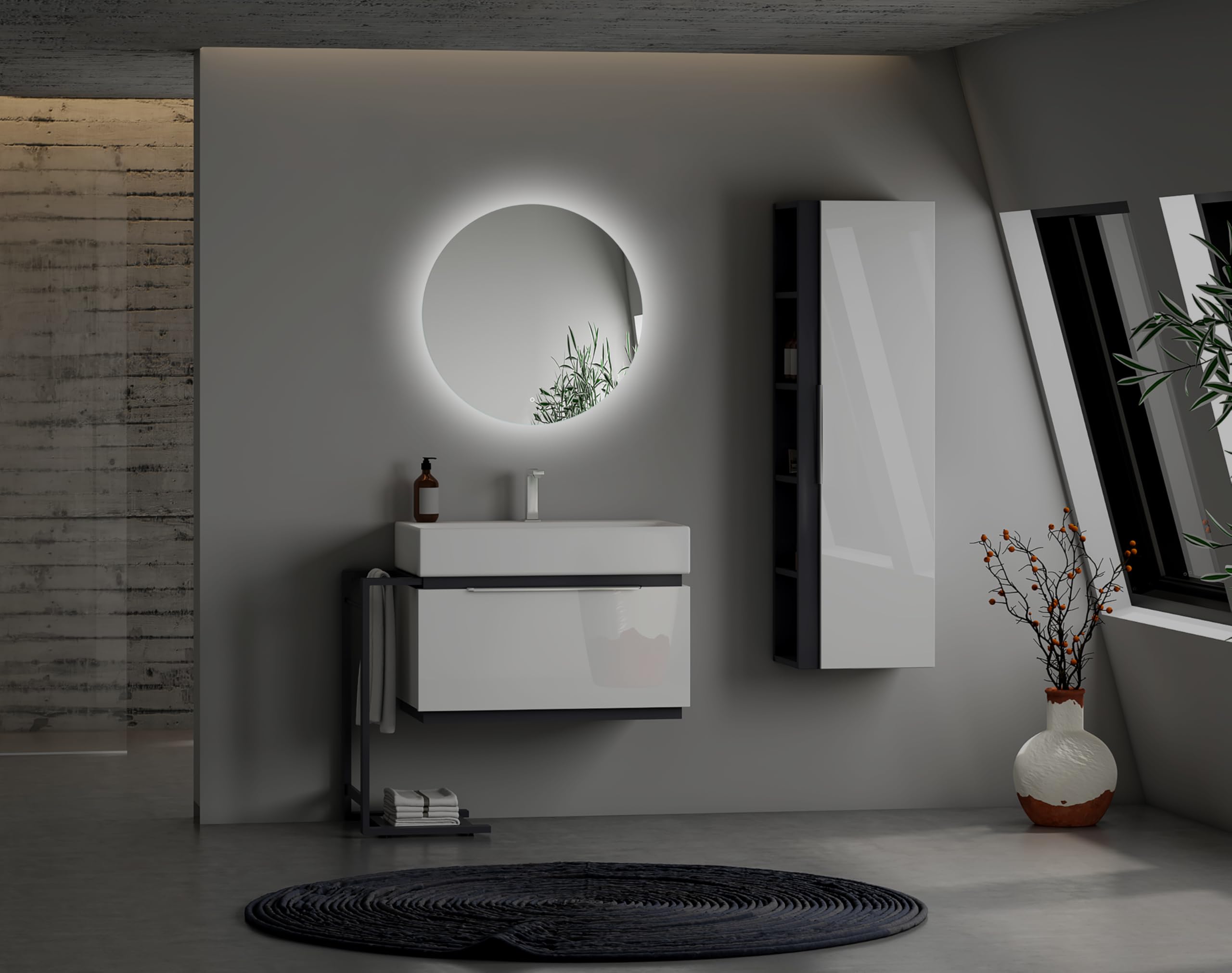 Specchio Bagno LED Rotondo 60 cm, Retroilluminazione | Specchio Bagno con Luce, Specchio Illuminato Bagno, Interruttore Touch, Luce Bianca Naturale