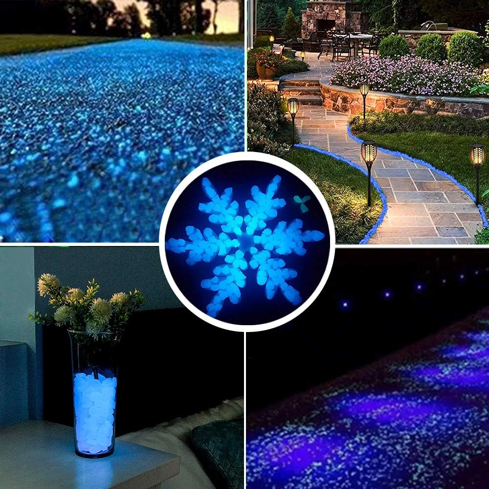 Anothera Glow in The Dark Pebbles for Outdoor Decor, Garden Lawn Yard, Aquarium, Walkway, Fish Tank, Pathway, Dwered by Light or Solar-Recharge Repeatedlyriveway, Luminous Pebbles (Blue-1000) : Patio, Lawn & Garden