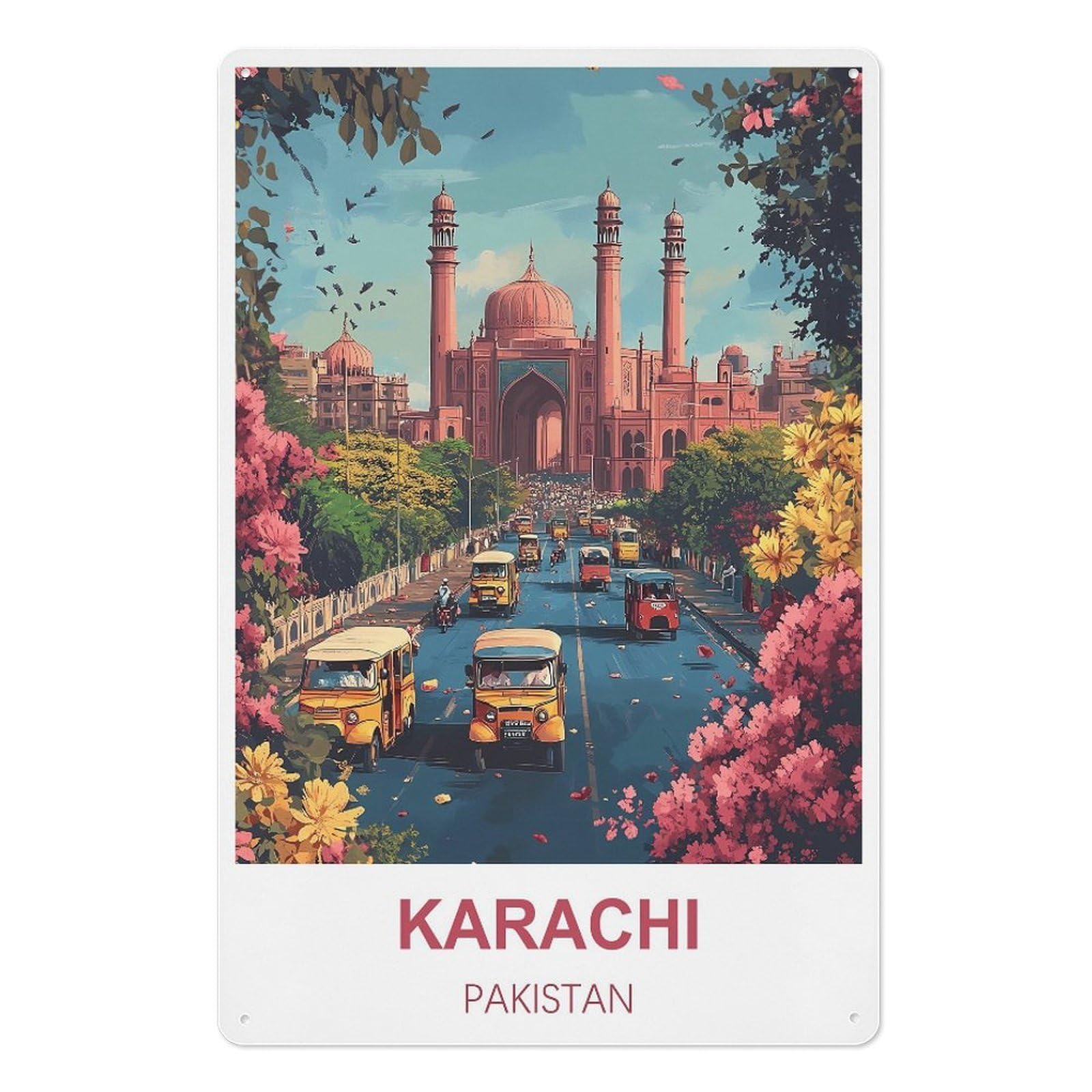 Karachi Pakistan Retro Design Tin Paintings Vintage Tin Sign 08x12inch(20x30cm) Wall Art for Home Office Bedroom Living Room Cafes Wall Decor
