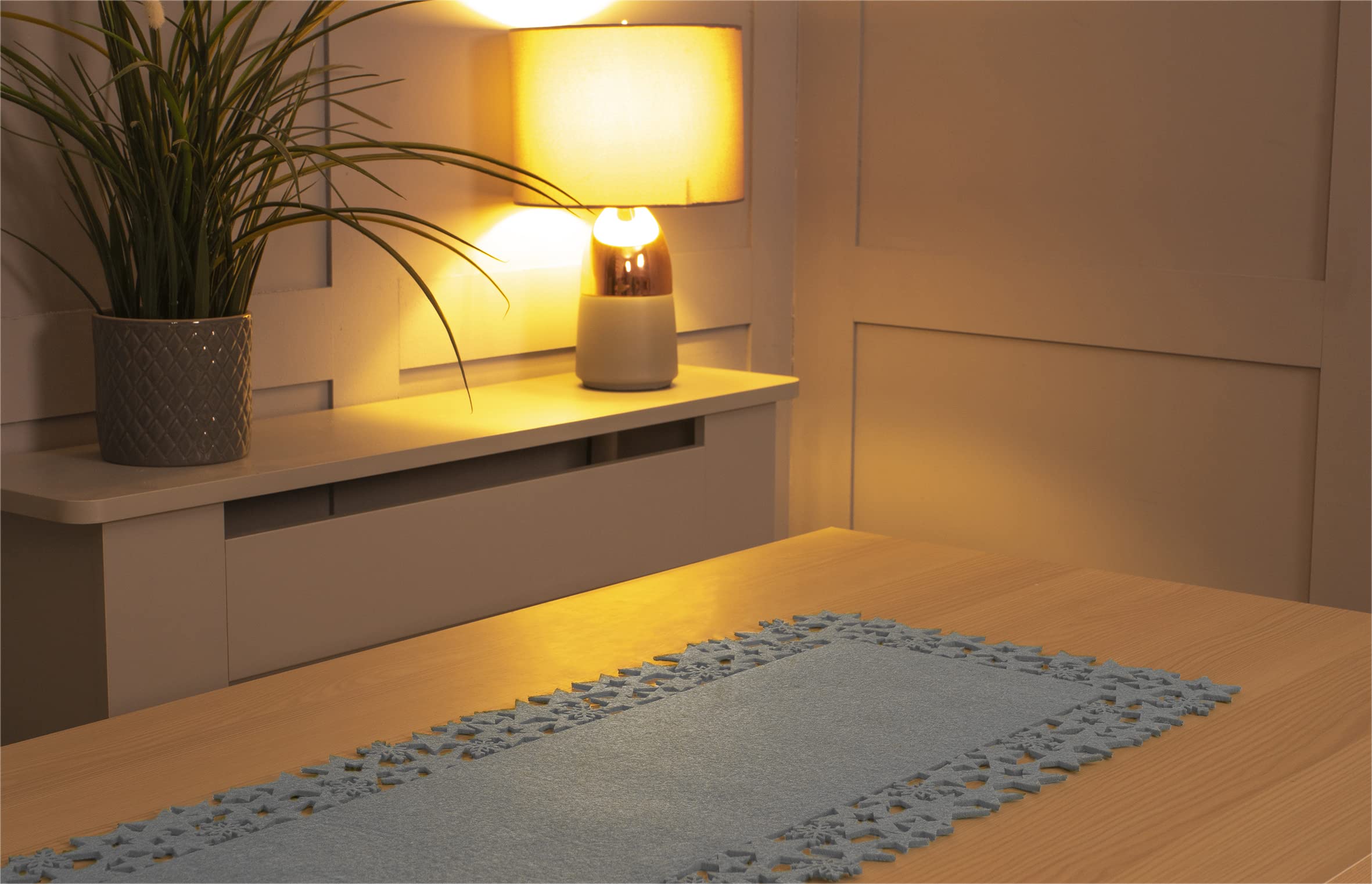 Netagon St Helens Home And Garden Rectangular Felt Table Runner With Openwork Star And Snowflake Design Grey from B&Q