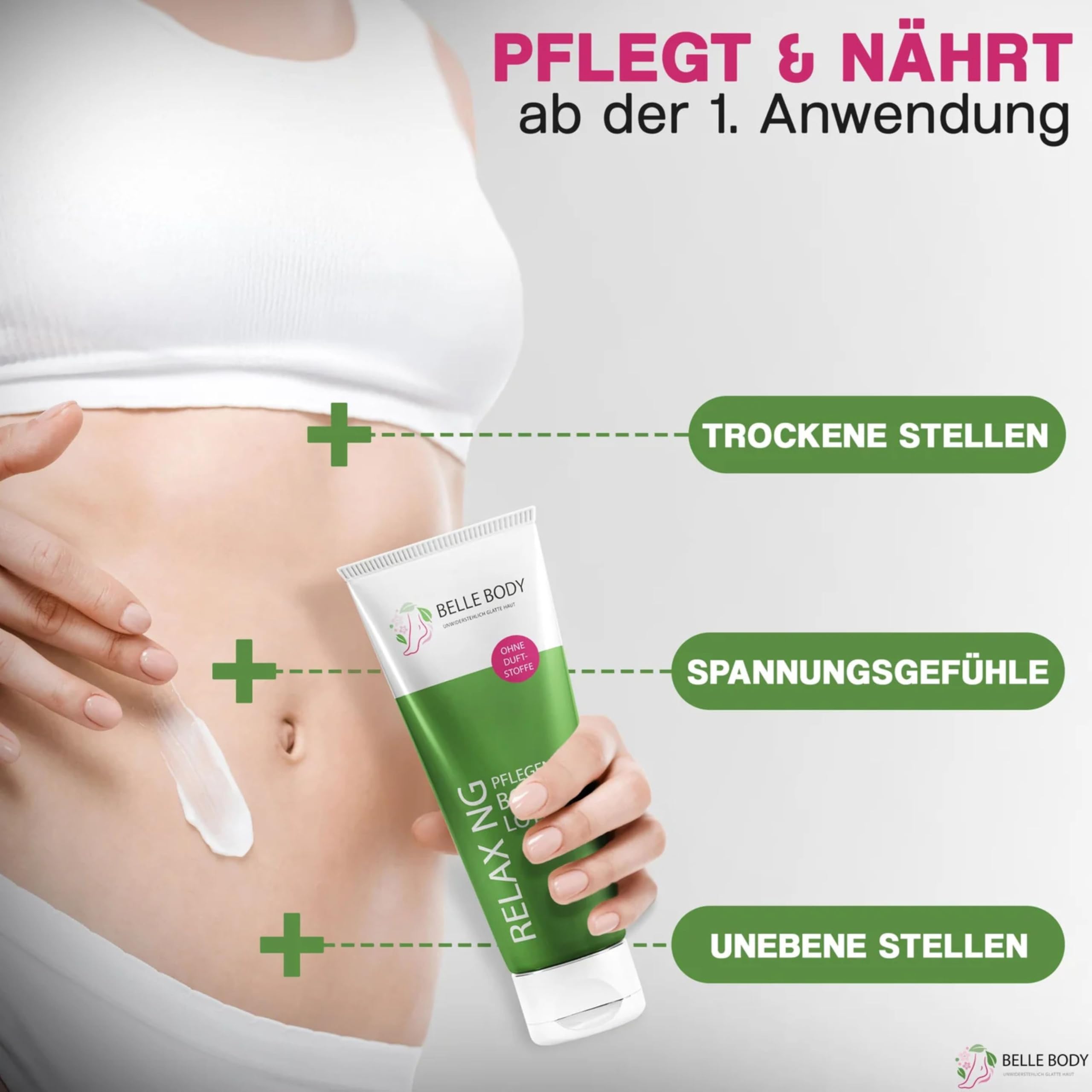 Belle Body Körperlotion - Feuchtigkeitscreme nach Rasur & Haarentfernung | Intensive Hautpflege mit Shea Butter & Panthenol – Beruhigende Bodylotion für trockene & empfindliche Haut - 250ml