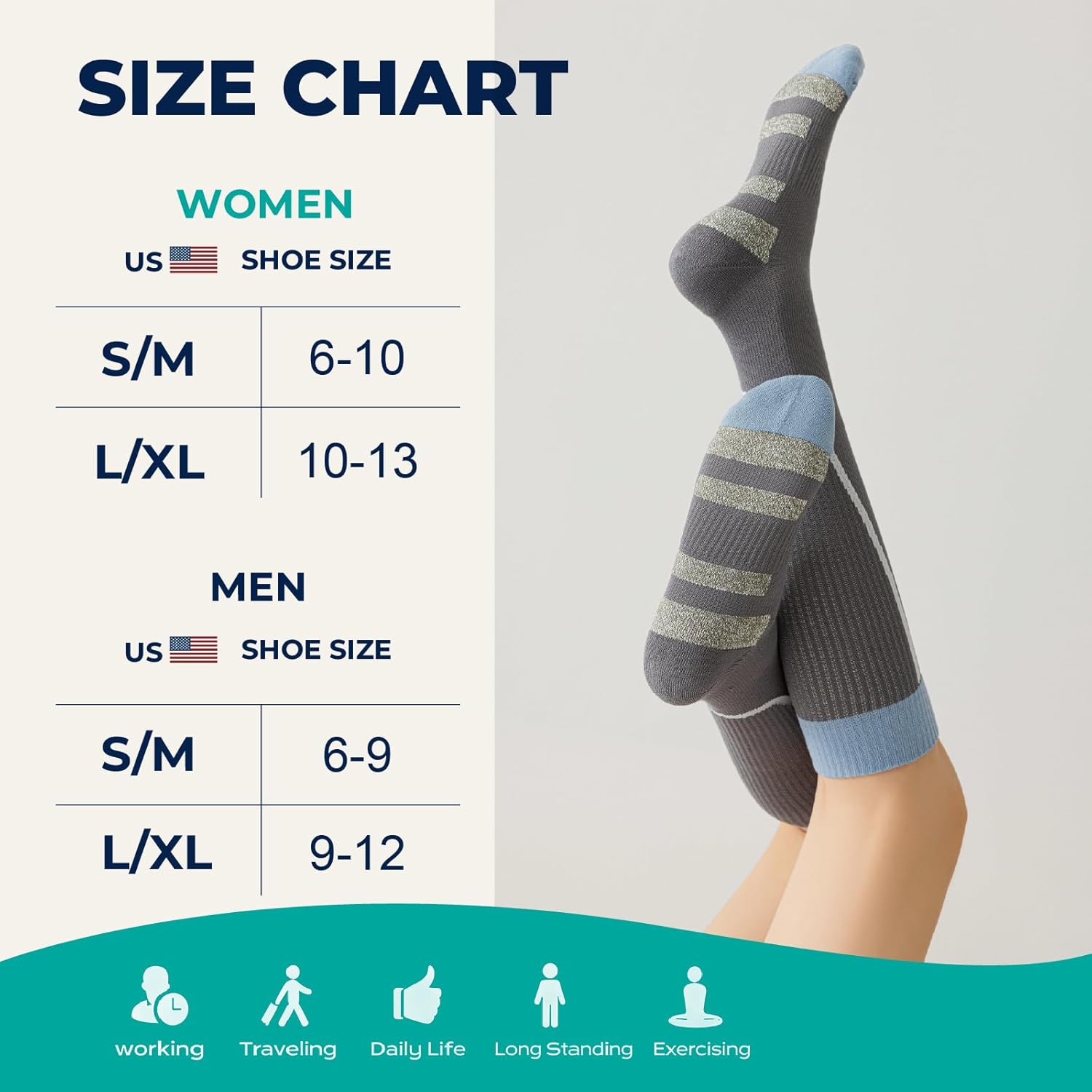 TINYLEMON Wide Calf Compression Socks for Women & Men 15-20 mmHg Cushioned Sole Knee High Support Socks for Long Hours & Daily Wear - Image 7