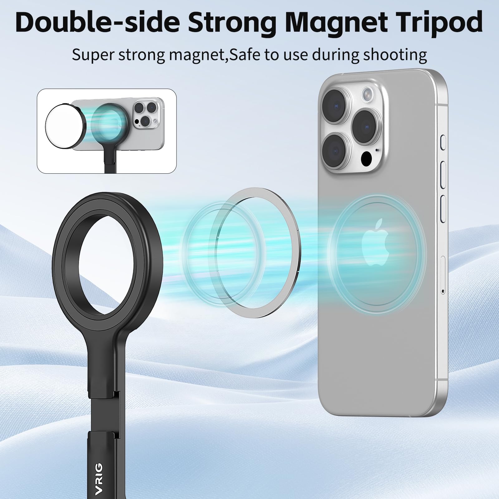 VRIG Magnetisches Selfie Stick Stativ für iPhone, TP-27 Einziehbares Handy Stativ mit Cold Shoe Kompatibel mit Mag Safe, iPhone 17, 16, 15, 14, 13, 12