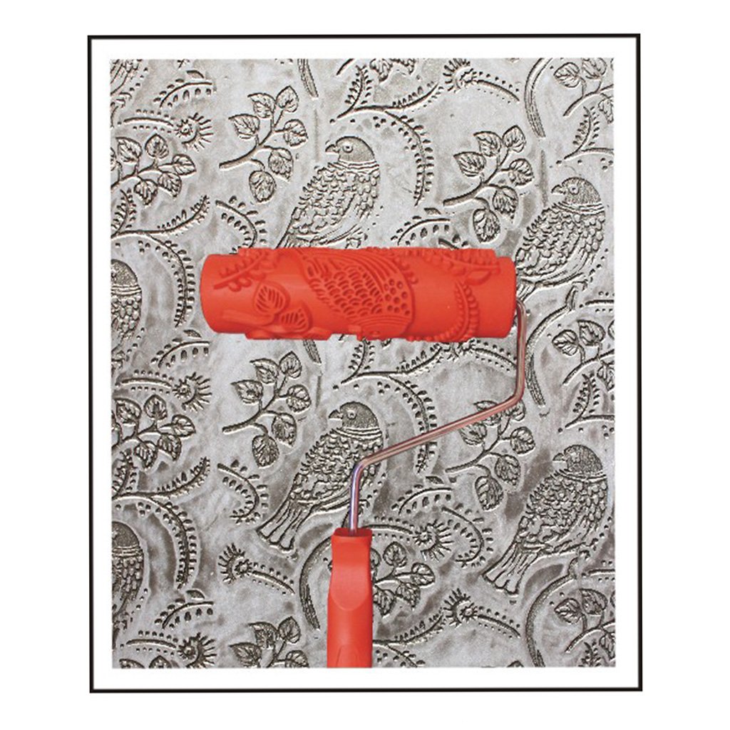 Maison Bricolage Accessoire 7" Fleurs Et Oiseaux Rouleau De Peinture Avec Poignée En Plastique Pour La Décoration Murale