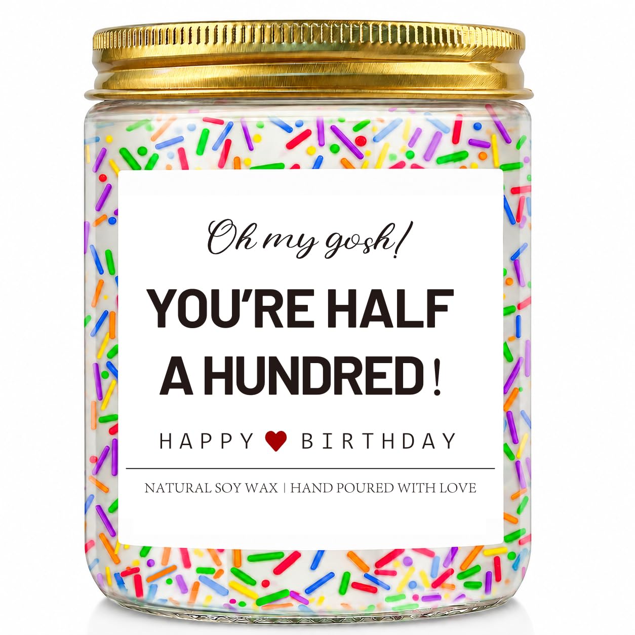 50th Birthday Gifts for Women, 50th Birthday Candle Decorations Gifts for Women Men, Handmade Lavender Soy Wax Candle with Sprinkles, 7 oz — image 1