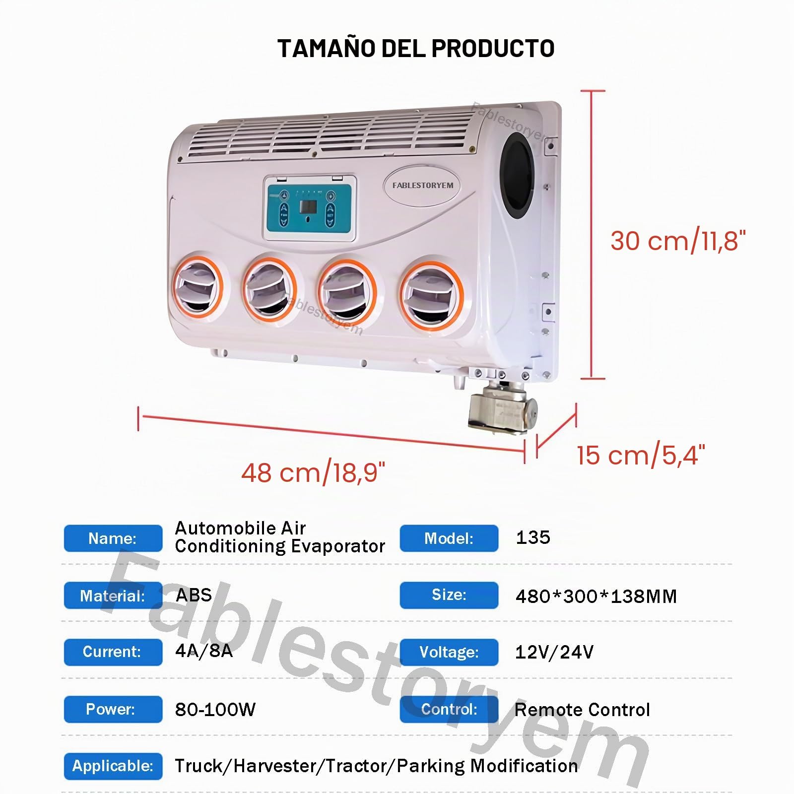 Aire acondicionado portátil de techo para vehículos, sistema de enfriamiento 12V/24V CC, ideal para autocaravanas, camiones y uso comercial