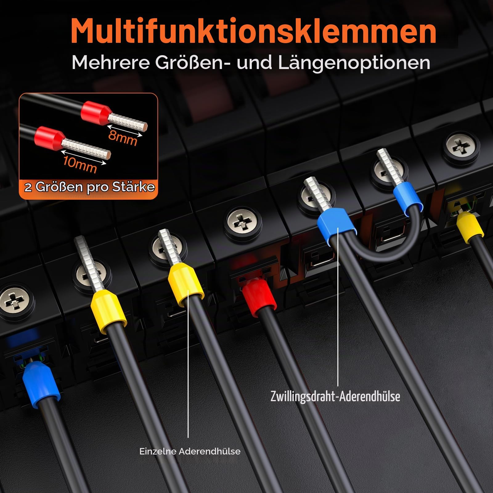 Crimpzangen Aderendhülsen Set, Preciva 0.08-16mm² Crimpzange Sechskant Aderendhülsenzange mit Aufbewahrungsbox, Abisolierzange und 1110 Stück Einzeilige Aderendhülsen + 265 Stück Twin Aderendhülsen