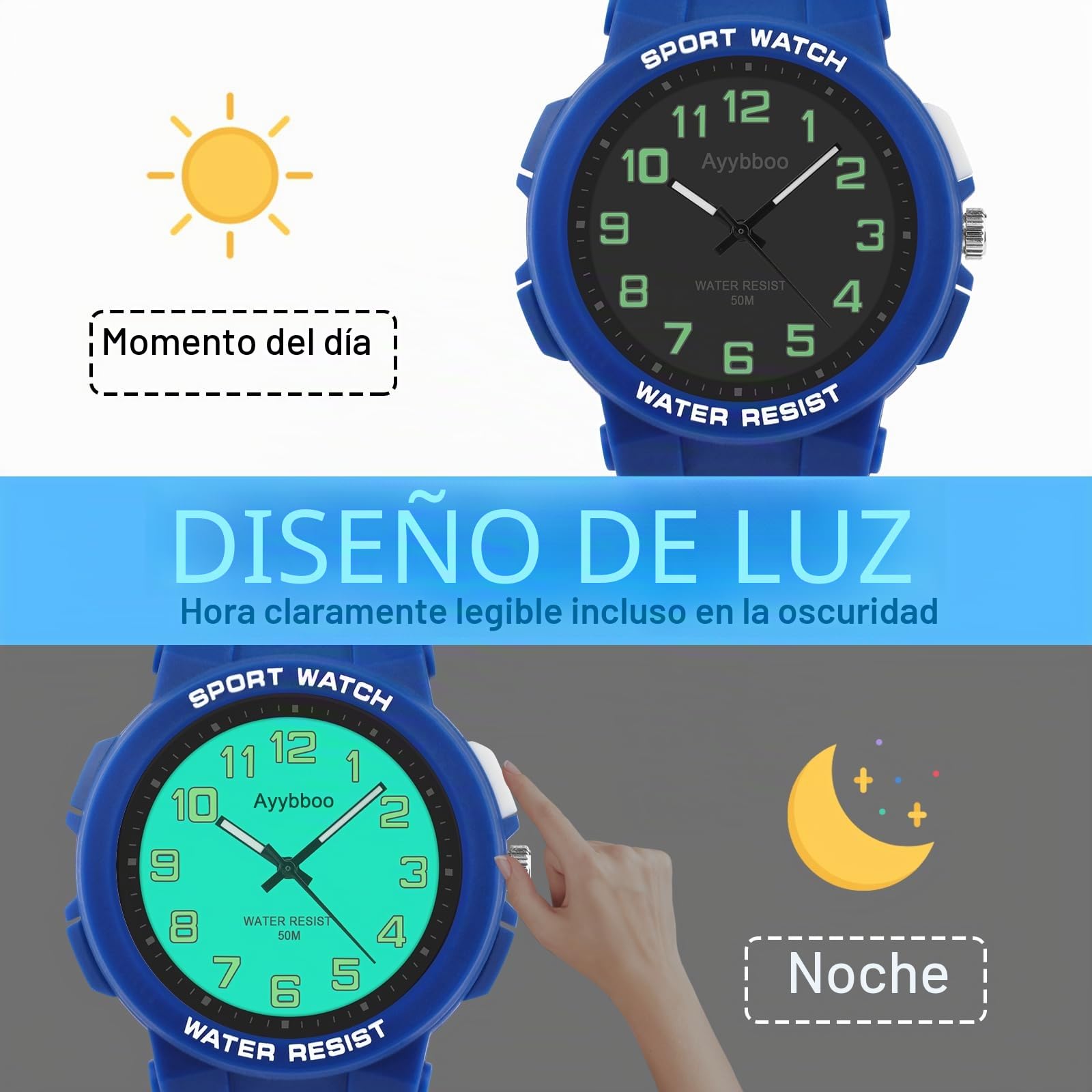 Reloj Analógico Niño Cuarzo Resistente Agua 50M Luz Regalo Niños 4-16 Años