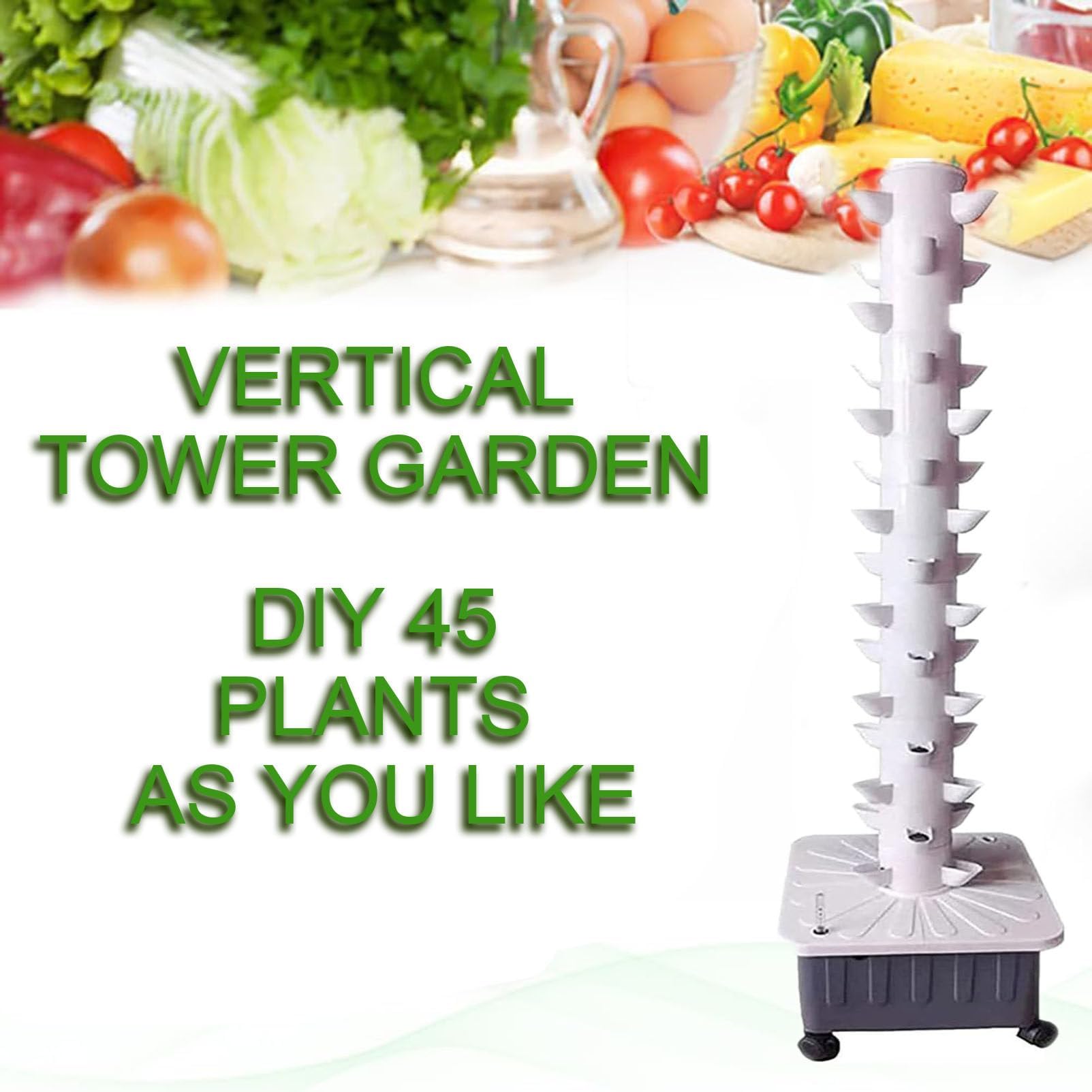 Torre idroponica, Sistema di Coltivazione acquaponica a 45 Fori, vasi a Rete, Coltivazione Senza Terra, Kit di Coltivazione aeroponica a 15 Livelli per Erbe aromatiche, Frutta e Verdura con
