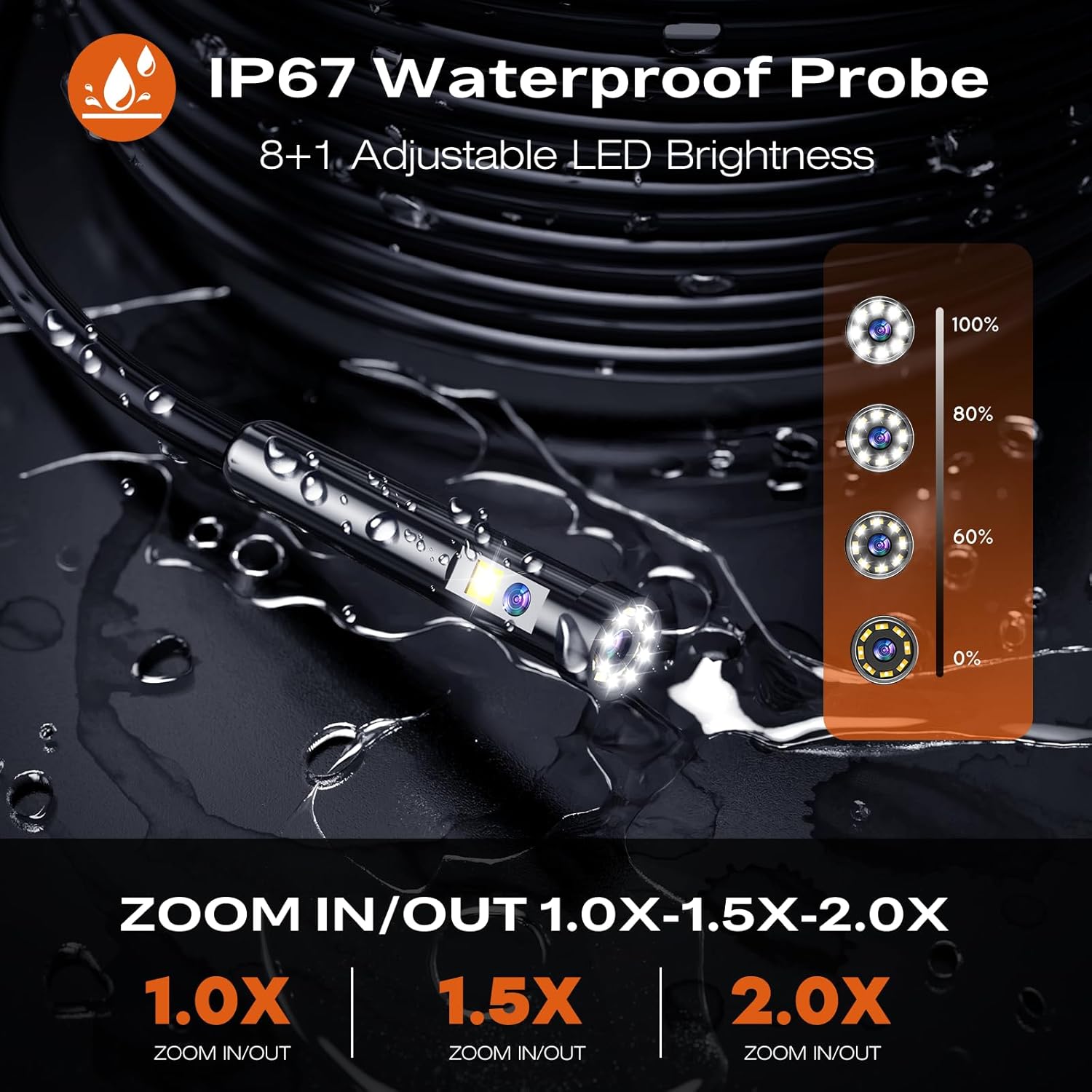 Borescope Dual Lens Endoscope Camera with Light, 4.3" IPS 1920P HD Inspection Camera, 7.9mm IP67 Waterproof with 8+1 Adjustable LEDs, 16.5FT Semi-Rigid Snake Cable for Mechanic, Cool Gadgets for Men - Image 5