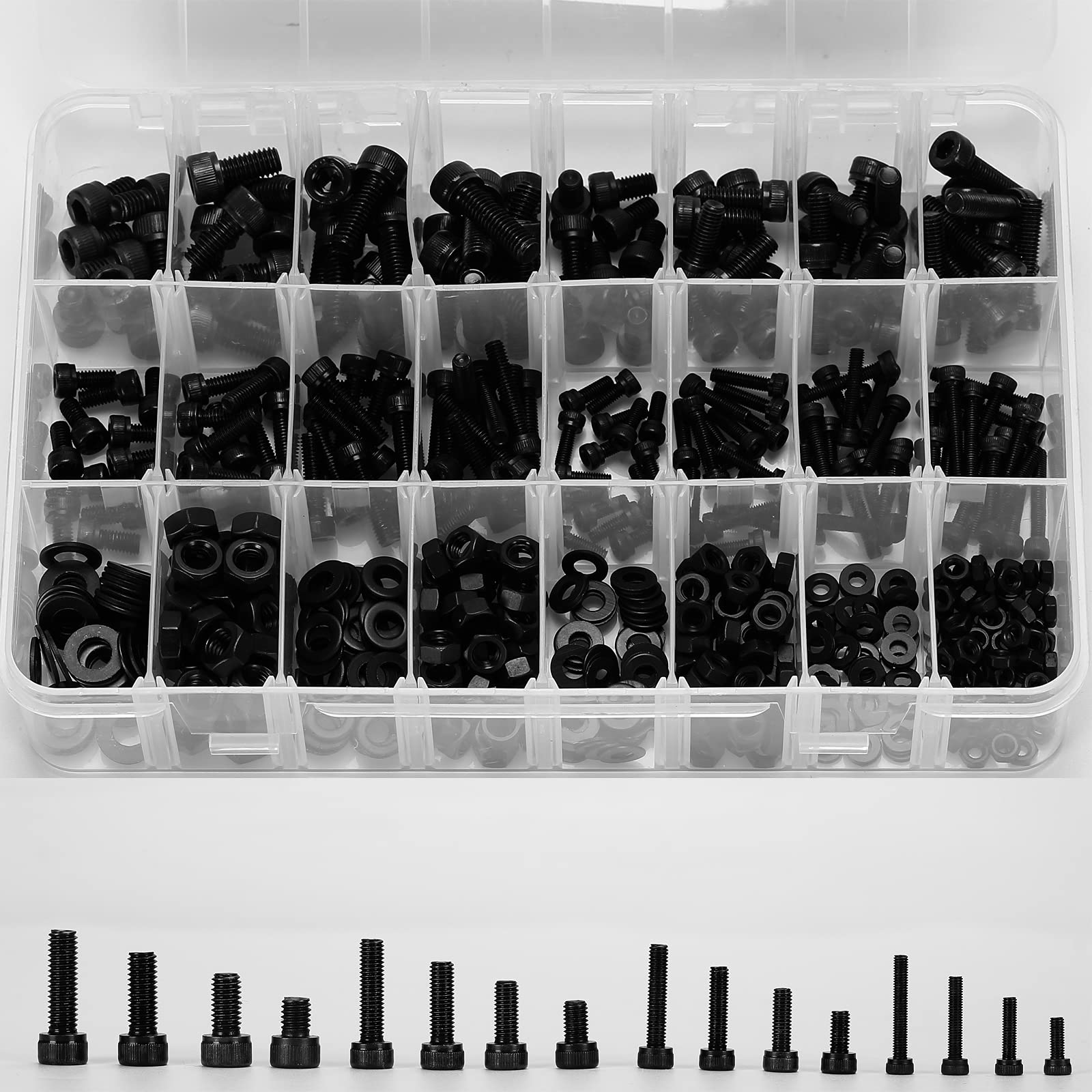 590PCS Bolts and Nuts Assortment, GTERNITY Metric M3 M4 M5 M6 Screws Assorted Hex Head Screws Nuts Washers Kit with Wrench, Carbon Steel (Black Socket Head)
