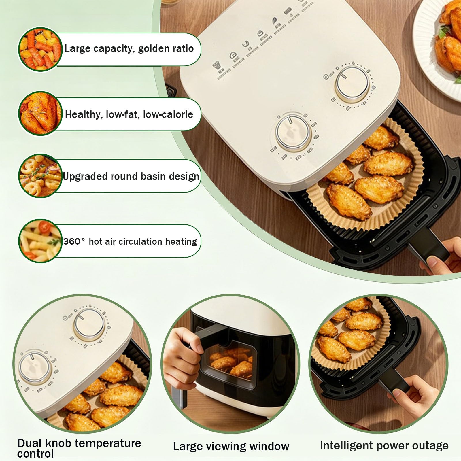 Freidora De Aire De 5 litros con Doble Mando Y Control Visual Sin Aceite