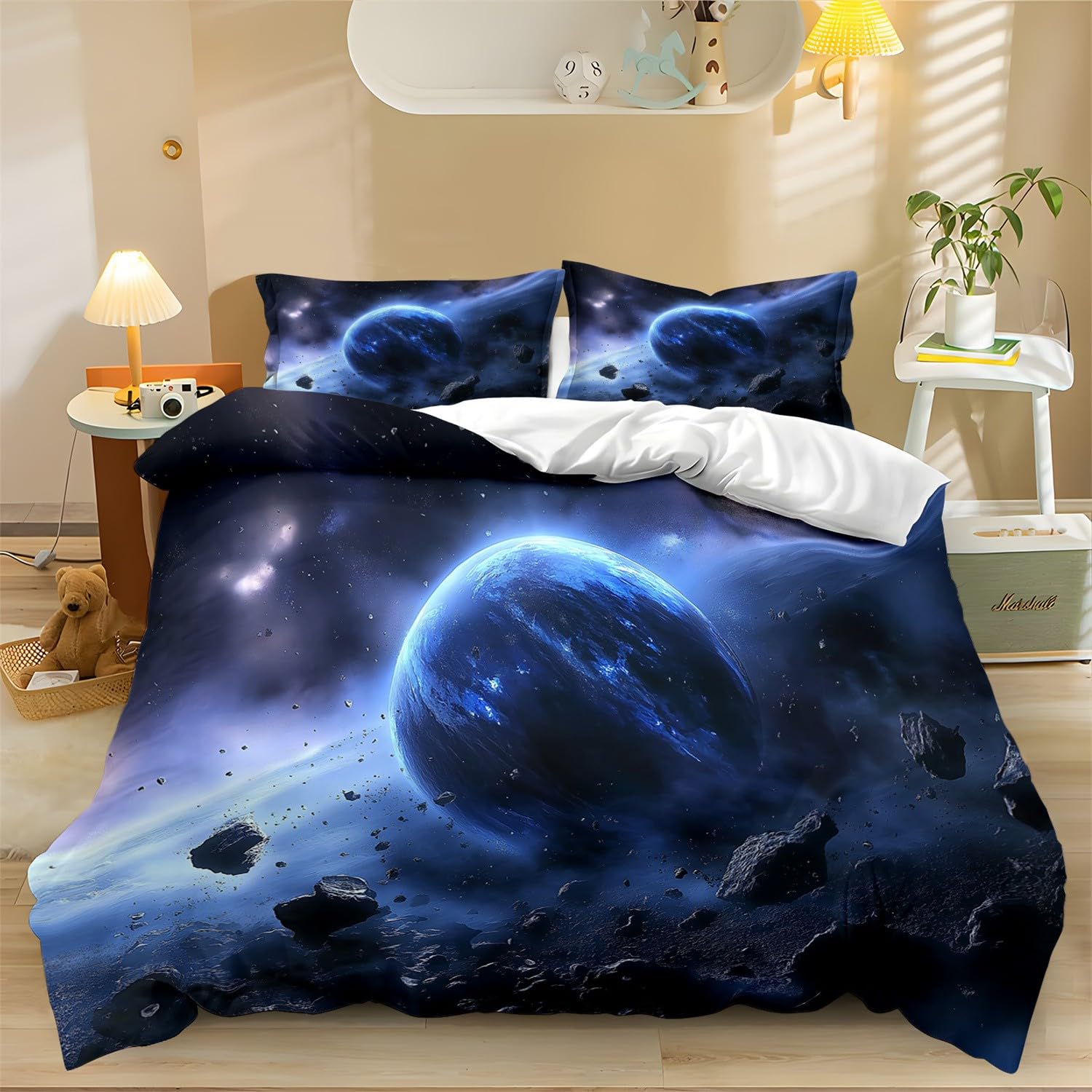 Printed Duvet Cover Super King Space Planets Soft Easy Care Comforter Cover with Zipper Closure Printed Bedding Set Soft Microfiber Quilt Cover with pillowcases