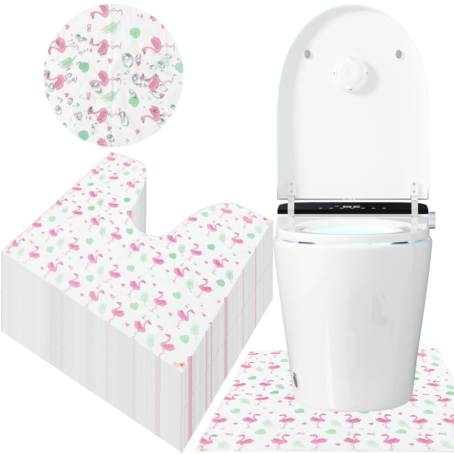 50 Pack Disposable Toilet Mats Toilet Floor Protector from Urine U-Shape Toilet Training Rug Waterproof Non-Slip Bathroom Potty Training Mats