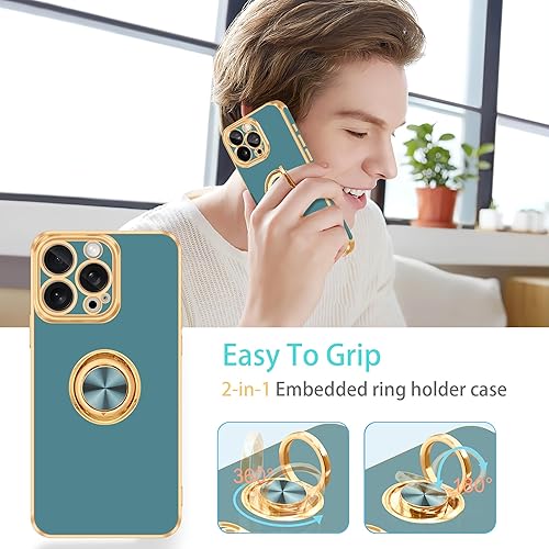 Miniatura 5 de Fingic Funda para iPhone 15 Pro con soporte de anillo de 360  Soporte magnético para automóvil Funda de teléfono con soporte para teléfono para