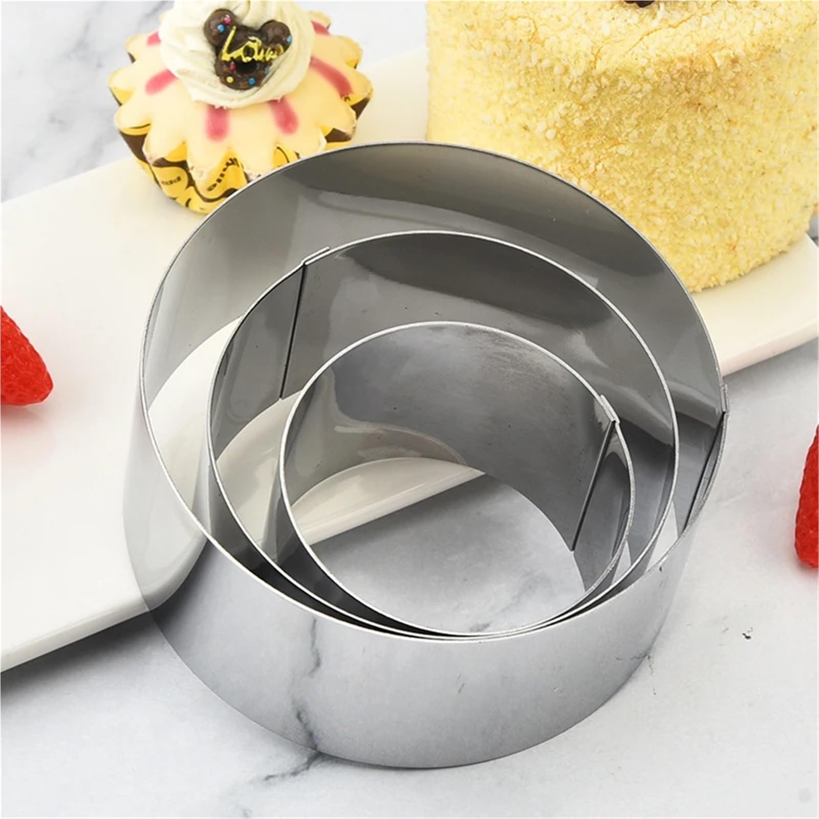 Stampo ad Anello per Torte, Stampo for Torta ad Anello, Confezione da 5, in Acciaio Inossidabile, Argento, Diverse Misure(Extra Large Size)
