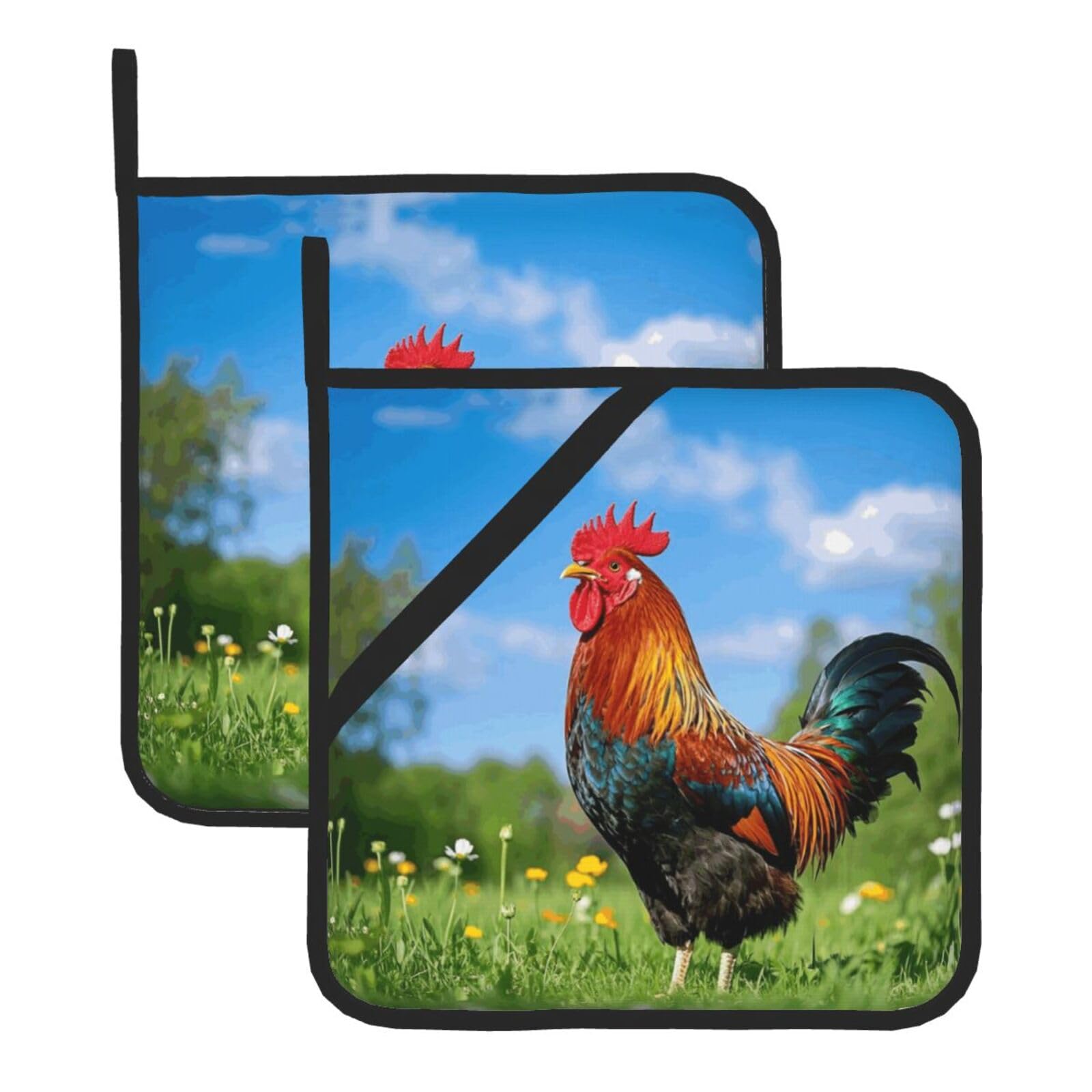 2Pcs Pot Holders for Kitchen Heat Resistant Potholder Rooster Hot Pads for Countertops Oven Pot Holders for Cooking Baking Kitchen Hot Mat Trivet 8 inch Hot Pad