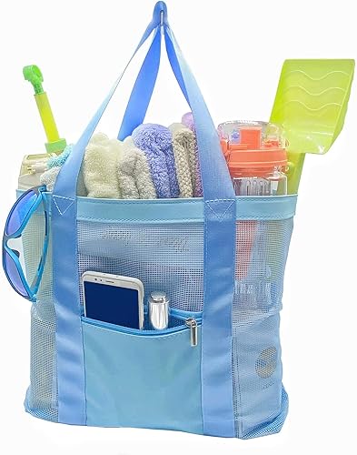 Miniatura 9 de ROSYQUARZ Bolsa de playa de malla, bolsa de playa, bolsa de juguete de playa ligera a prueba de arena, bolsas de viaje duraderas para juguetes de