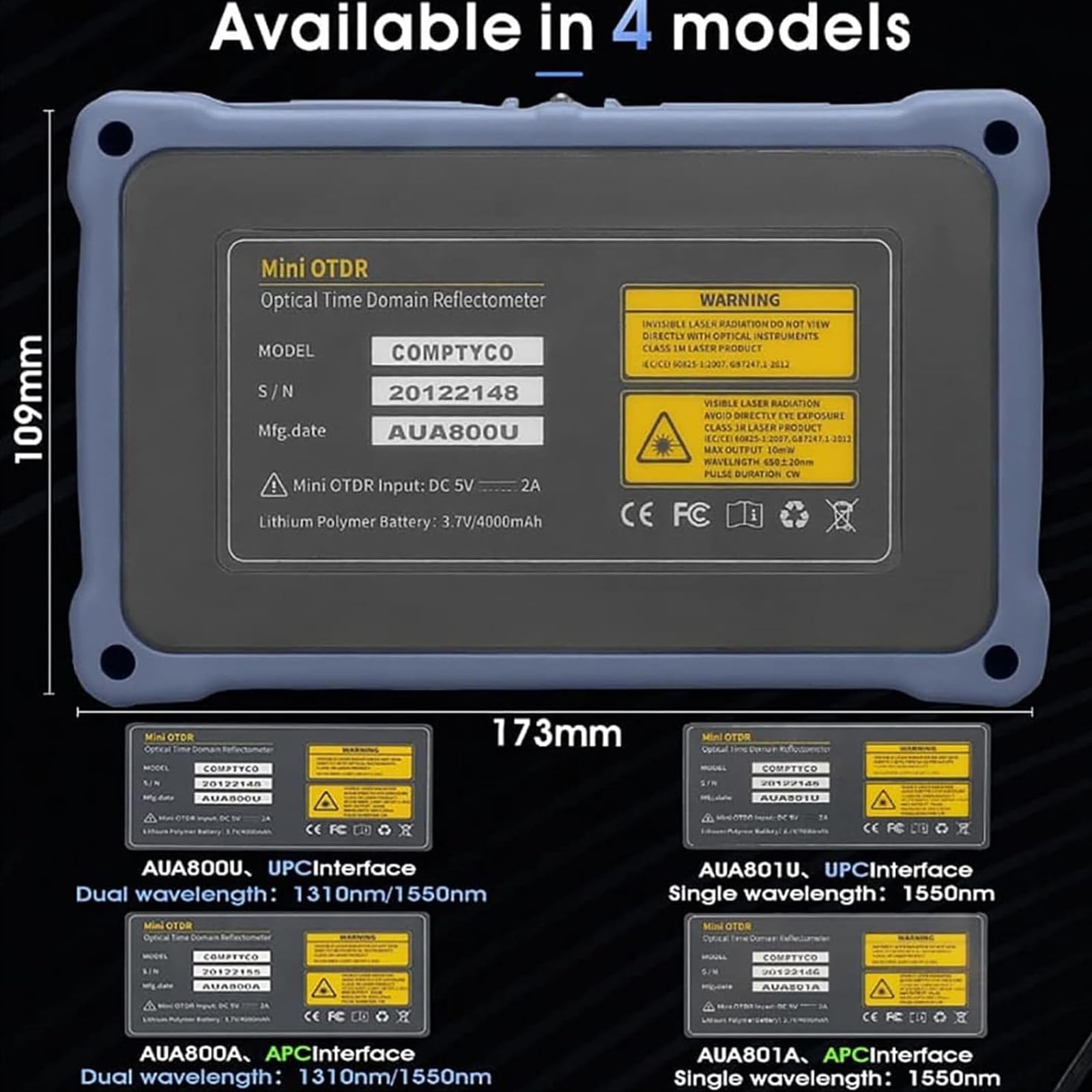 Probador de Cable de Fibra óptica Mini Otdr 1310/1550nm 26/24db Reflectómetro de Fibra óptica, Kit de sonda de inspección de Fibra óptica, Pantalla táctil VFL Ols Opm Evento