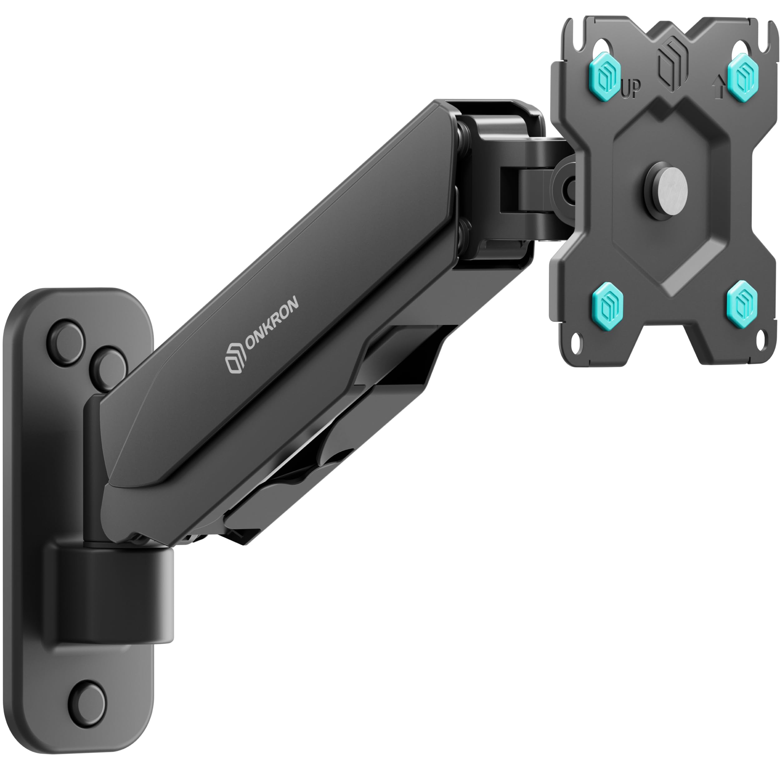 ONKRON Support Ecran PC Mural pour 13" - 34" Moniteur & TV Jusqu’à 8 kg, Support Mural Ecran PC VESA 75x75 & 100x100, Bras Ecran PC, Bras Articulé Écran, Support Écran Ressort à Gaz Noir G120-B