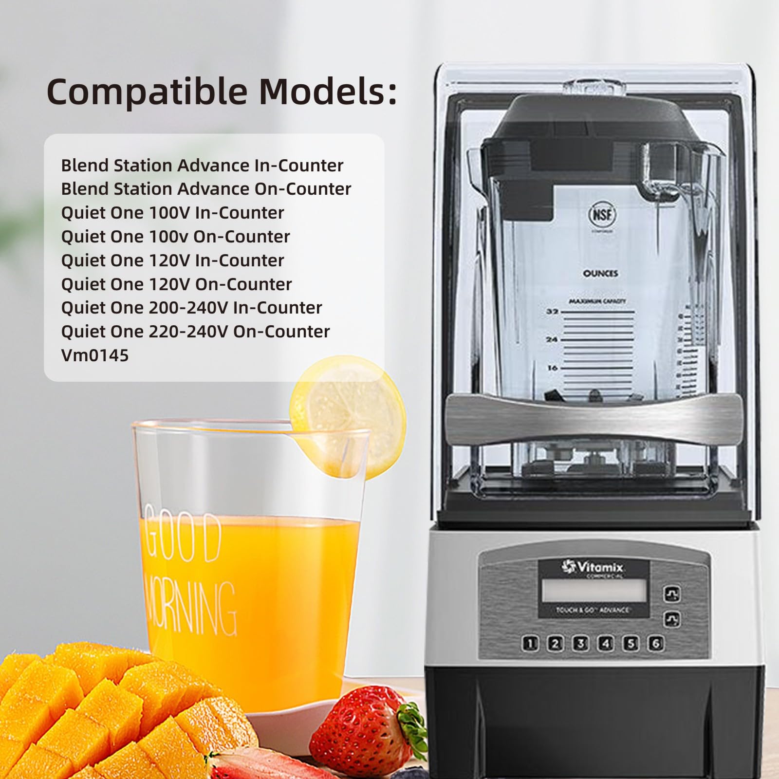 Jarra de repuesto de contenedor Advance de 48 onzas compatible con Vitamix The Quiet One VM0145, BarBoss, máquina de bebidas Advance y Touch & Go Commercial Blender Jar Cup Parts
