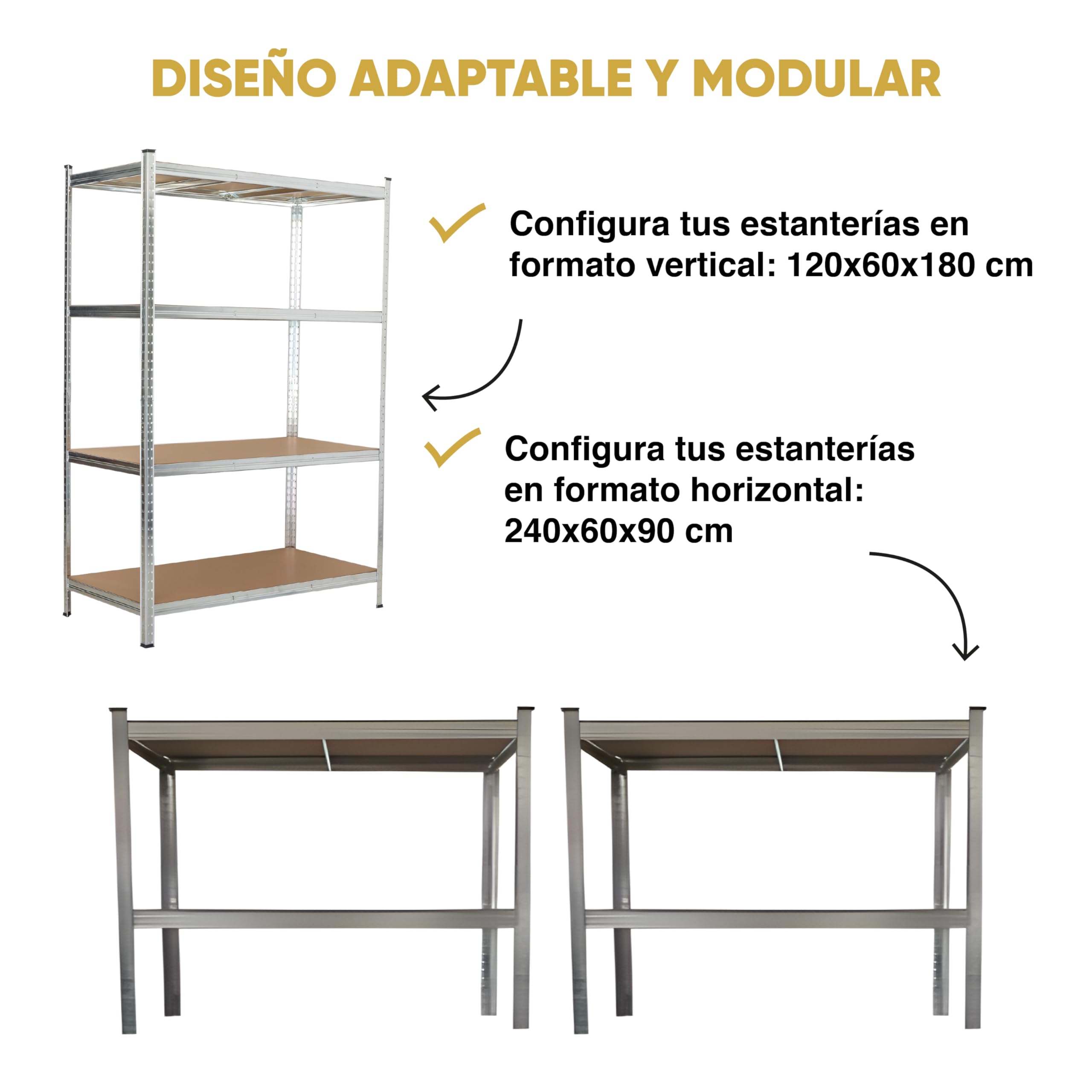 KG KITGARDEN Scaffale metallico in acciaio zincato con 4 ripiani in MDF, 180 x 120 x 60 cm