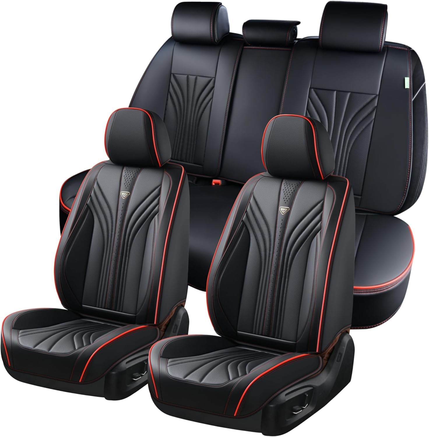 FLORICH Fundas para Asientos de Coche 5 Piezas, Fundas Impermeables Compatibles con el 95% de Los Sedanes, SUV, Camionetas (Juego Completo, Negro&Rojo Línea)