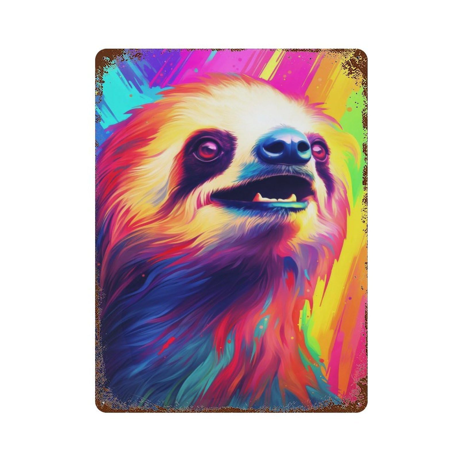 Funny Sloth Colorful Rusty Metal Tin Sign 15.7"x11.8", Industrial Home Decor for Garage, Pub Or Kitchen