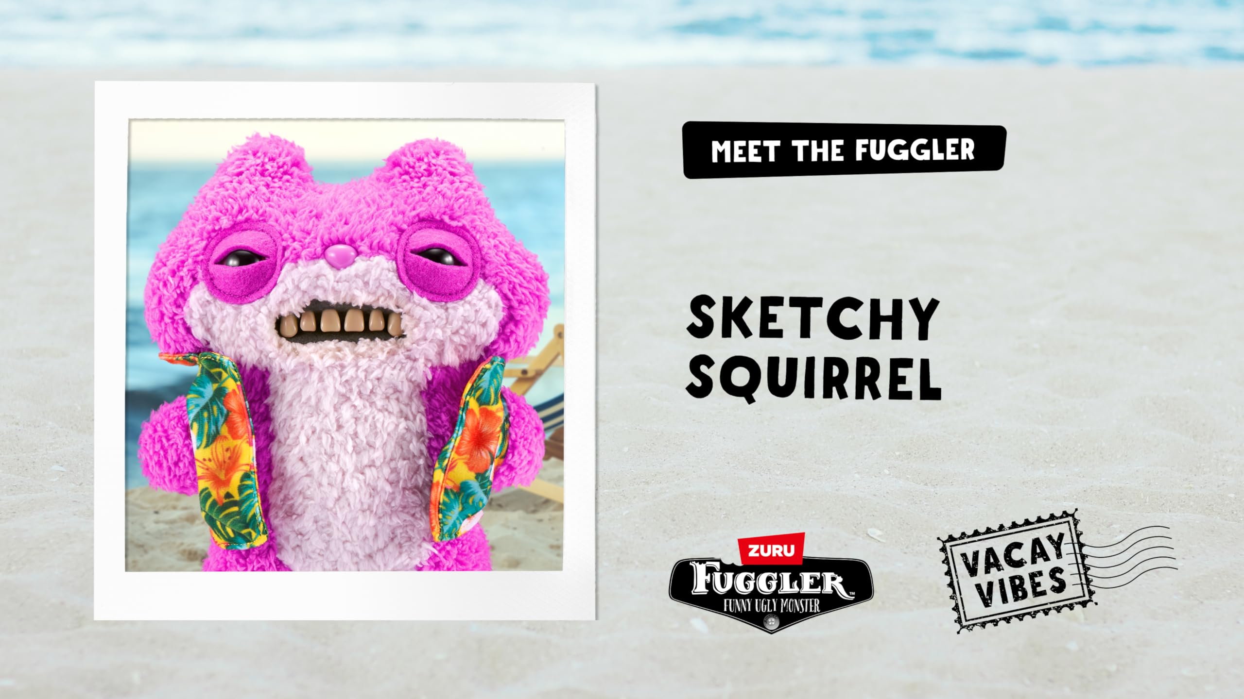 Fuggler Vacay Vibes od ZURU, zabawny brzydki potwór, pluszowy, kolekcjonerski, zabawka (szkicowa wiewiórka - różowy)
