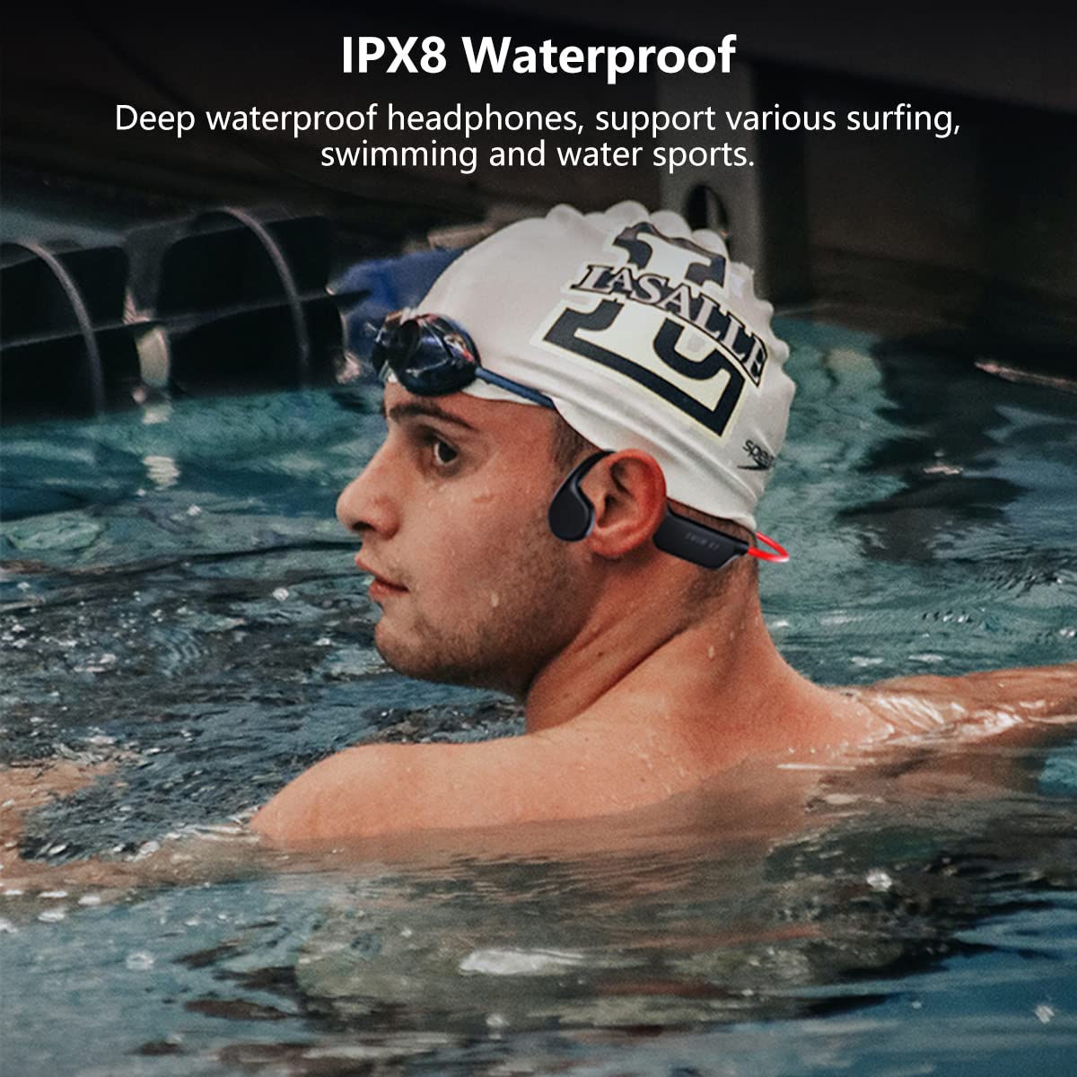 Wodoszczelne słuchawki do pływania IPX8, bezprzewodowe, Bluetooth 5.3, słuchawki Open-Ear, ultralekkie 32 GB, odtwarzacz MP3, z mikrofonem, bezprzewodowe słuchawki sportowe, do biegania, Black2