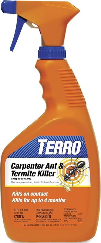 TERRO Mata hormigas y termitas de carpintero listo para usar - Mata hormigas de carpintero para interiores, spray para matar termitas - Hágalo usted mismo tratamiento de termitas - T1100-6, botella de spray de 32 oz