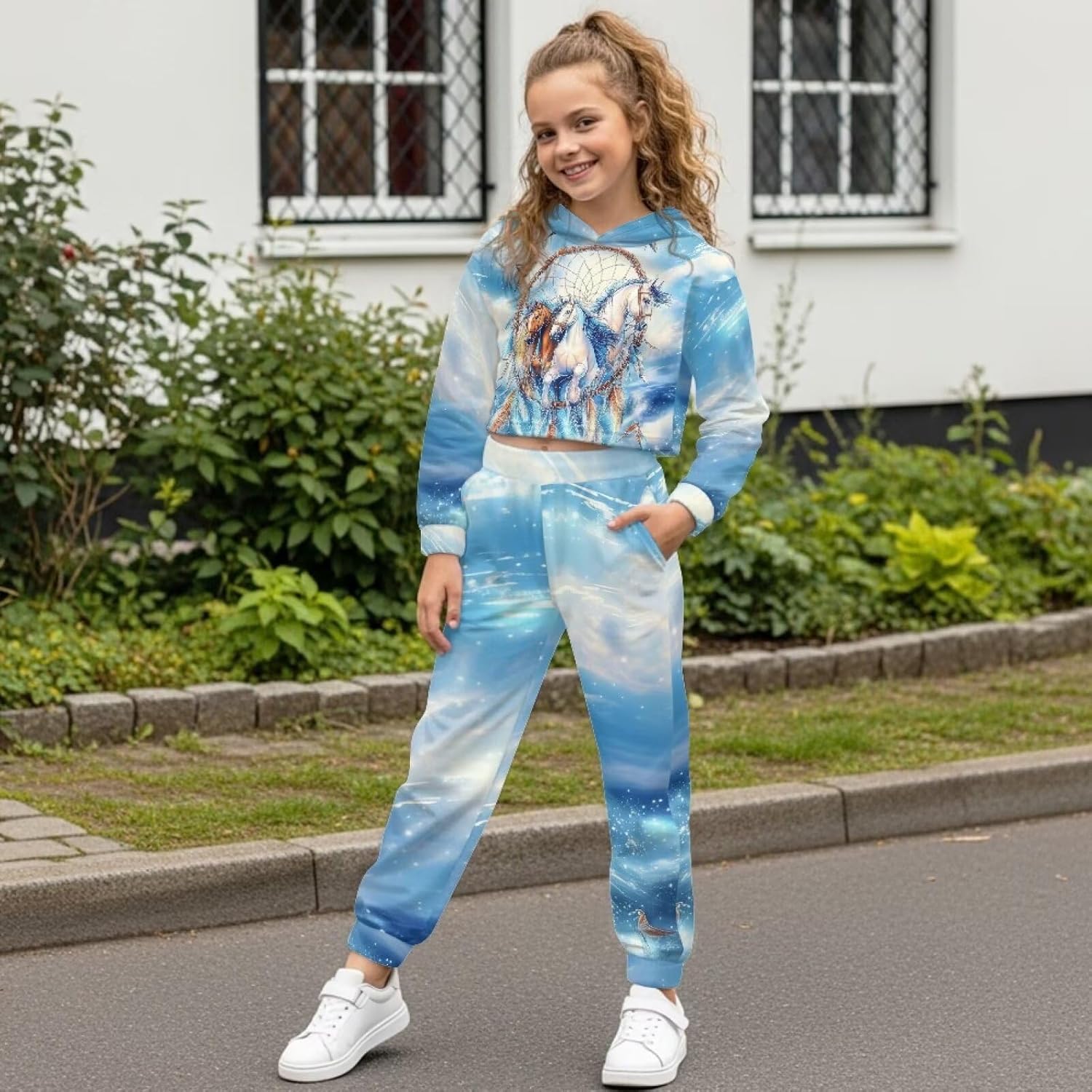 Xpyiqun Tracksuits for Girls Outfits Size 4-13Y Hoodies and Joggers Sweatpants Kids Crop Sweatshirt Sets