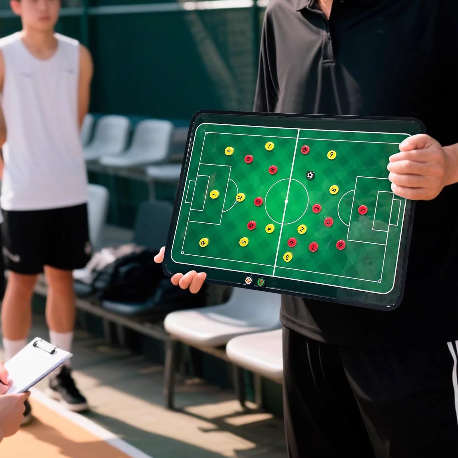 Lavagna per Allenatori di Calcio, Cartellina Allenatore con Penna, Pedine Magnetiche, Facile da Scrivere e Cancellare, Design a Doppia Faccia, con Borsa per Il Trasporto