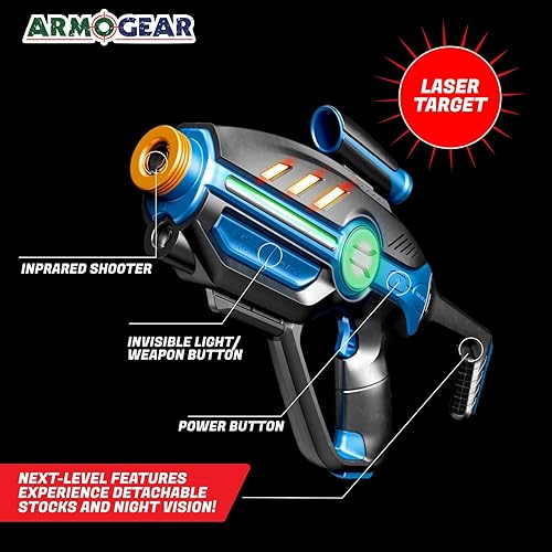 Miniatura 11 de Pistolas de combate láser ArmoGear con juego de 4 chalecos. Equipo de combate Láser para varios jugadores, para adolescentes, niños y adultos. Para