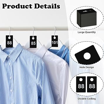 1000Pcs Plastic Check Tags 2 Part Coat Check Tickets 1.5x2.5inch Number Cards 1 to 500 with Hole Reusable Coat Room Tags Claim Ticket for Closet Organization Event Raffle Draws Cloakroom Storage Blac