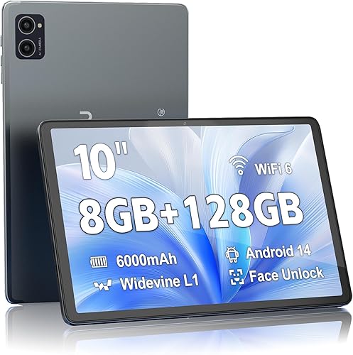 Tablet de 10 pulgadas, tableta Android 14, 8 GB de RAM 128 GB ROM 1 TB expansión, procesador octa-core, pantalla táctil HD de 1280 x 800, cámara
