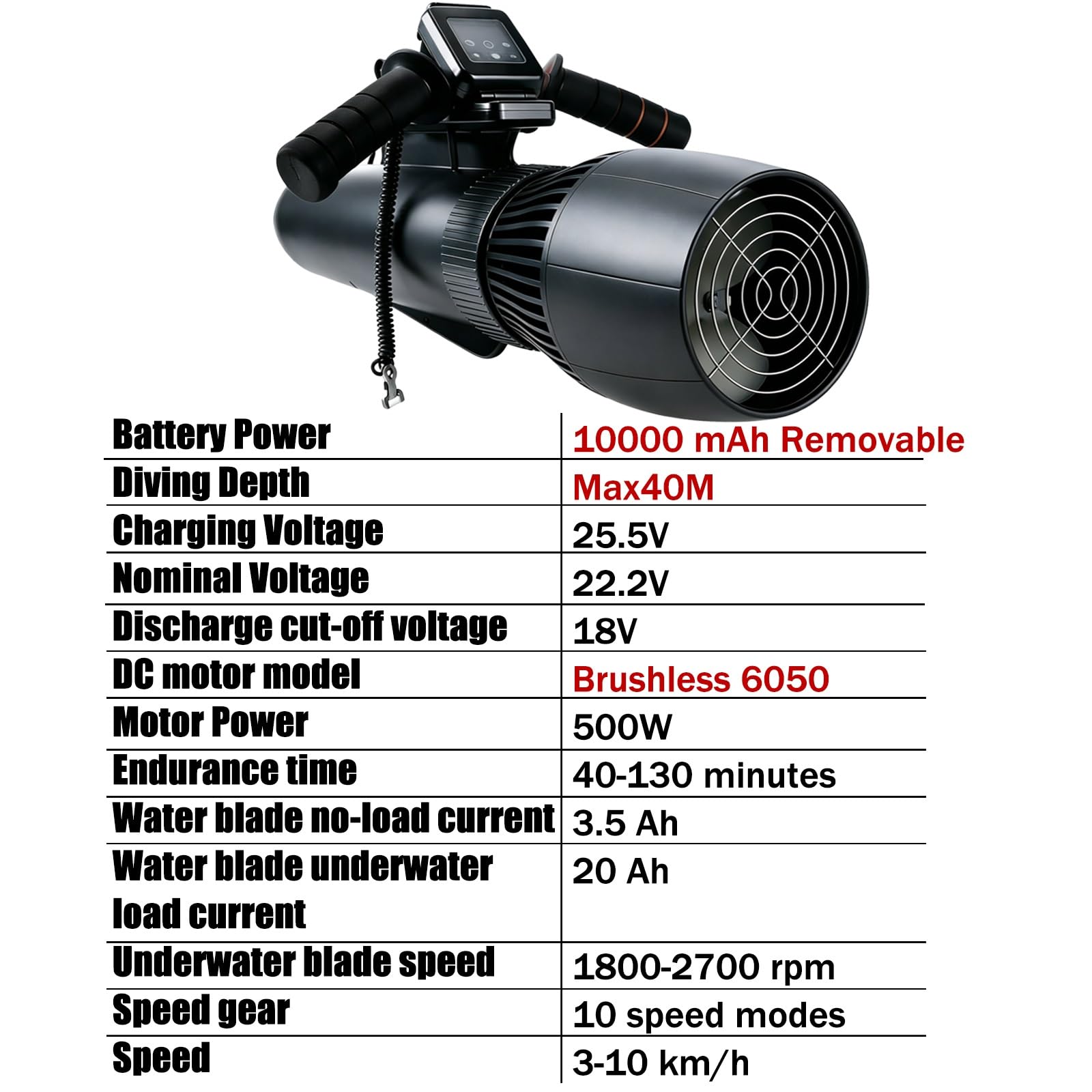 Nuevo Scooter Submarino Edición 2026 ,Vehículo Submarino de propulsión | Buceo Sea Scooter,Potente Motor de 500 W y 10 km/h + Batería extraíble de 10 Ah, Ideal para Buceo recreativo