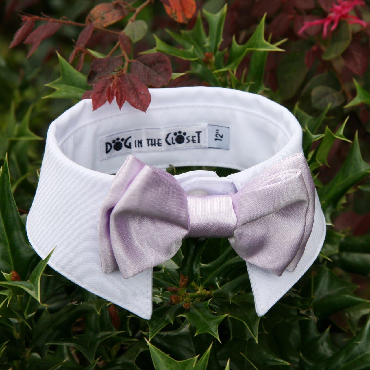 White Shirt Dog Collar with Lilac Bow Tie 18"